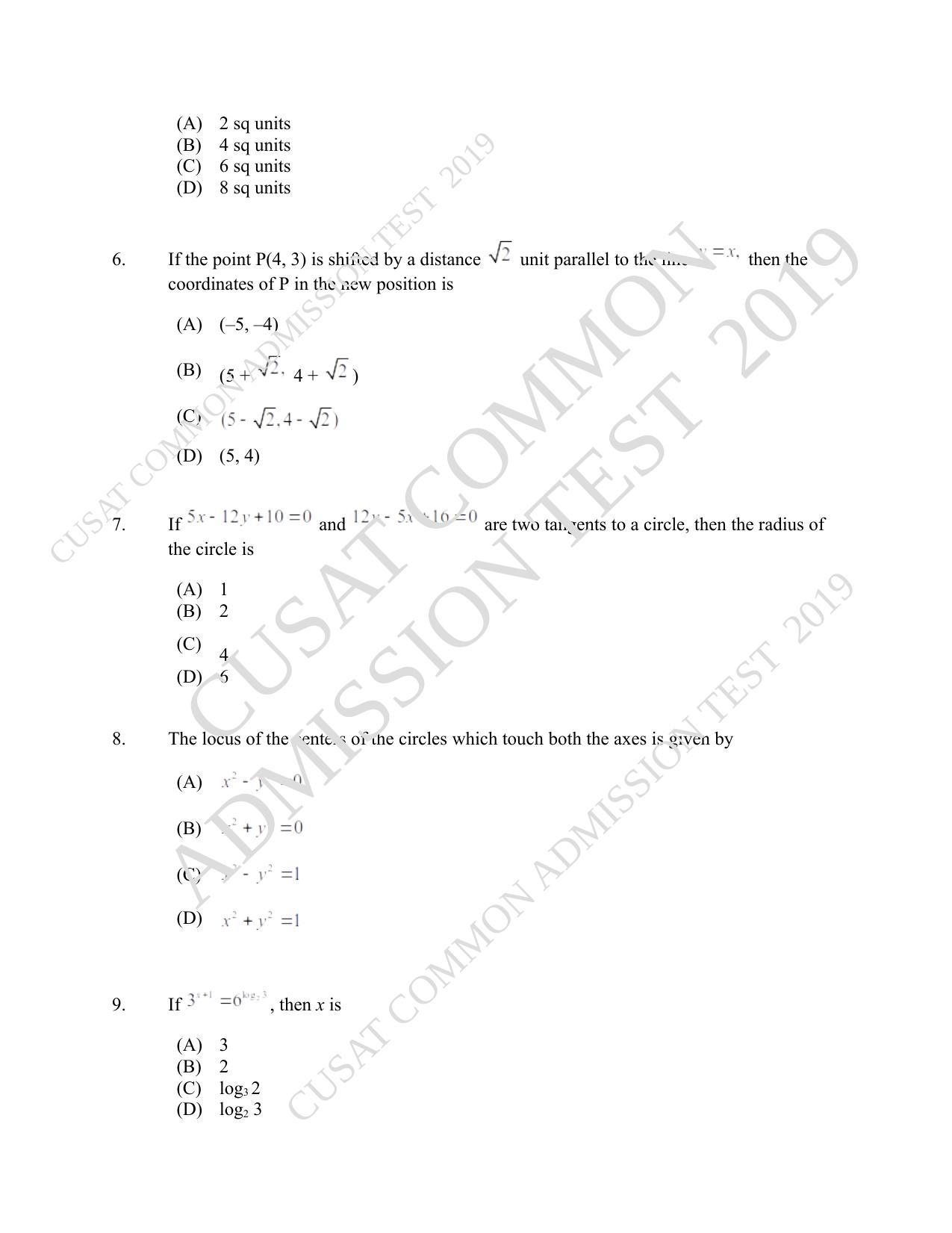 CUSAT CAT 2019 Msc Maths Question Paper With Answer Key - Page 2