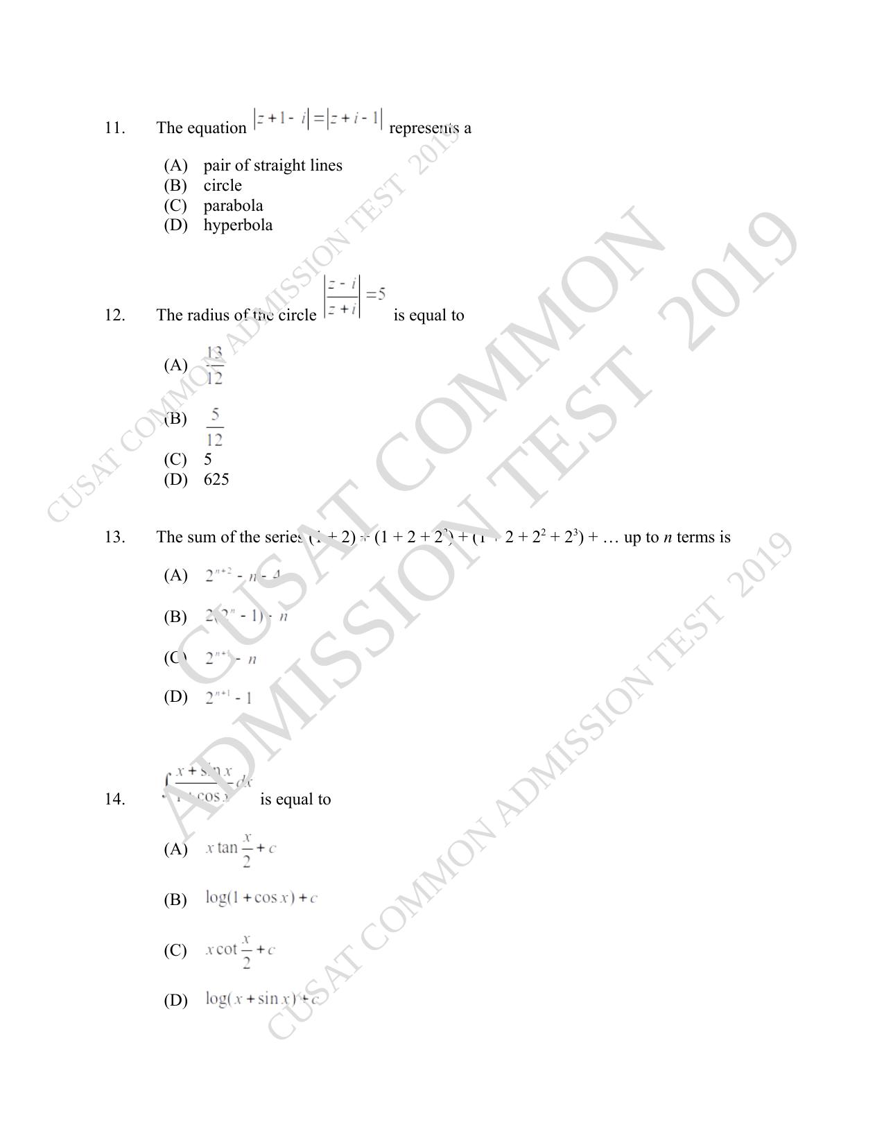 CUSAT CAT 2019 Msc Maths Question Paper With Answer Key - Page 4