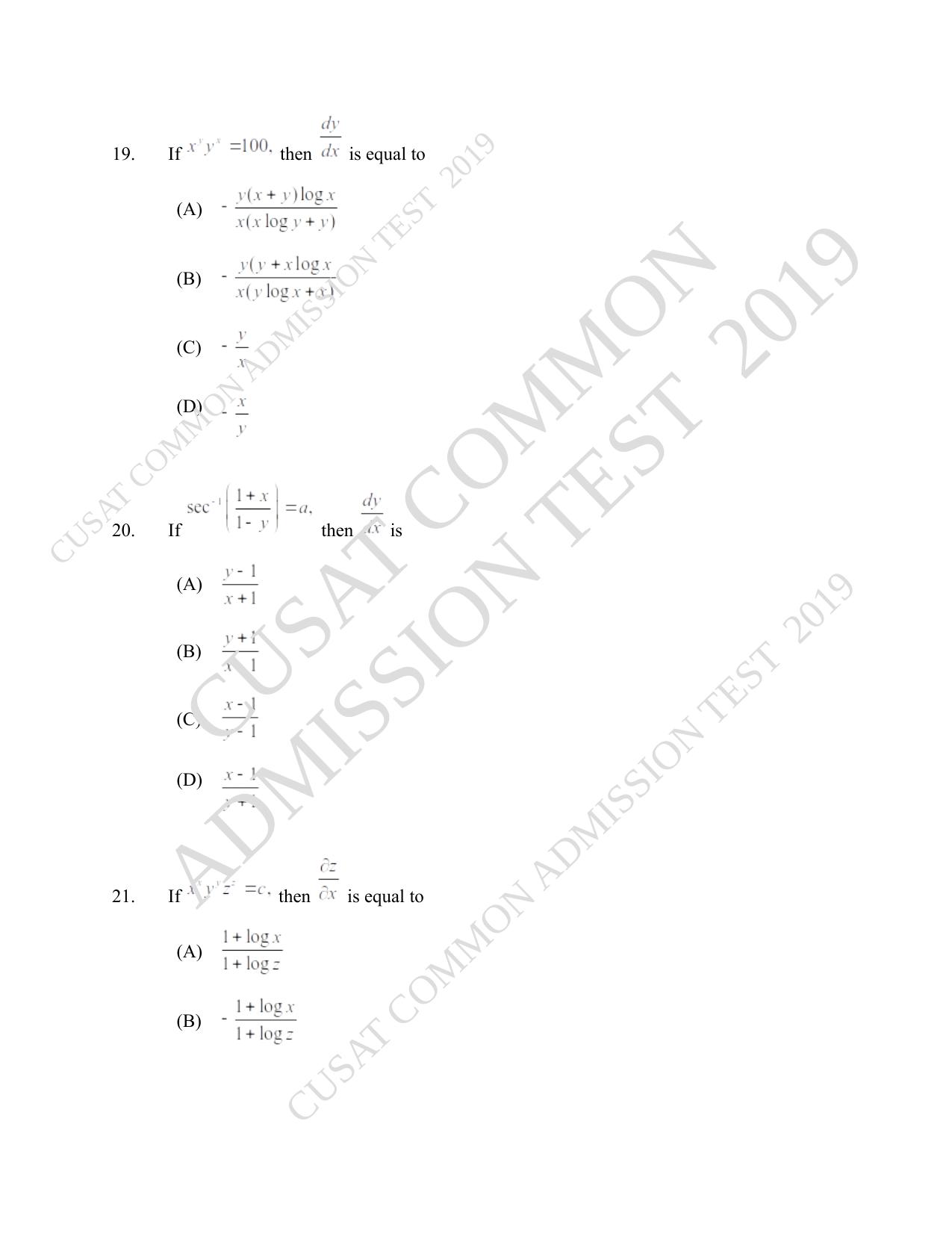 CUSAT CAT 2019 Msc Maths Question Paper With Answer Key - Page 7