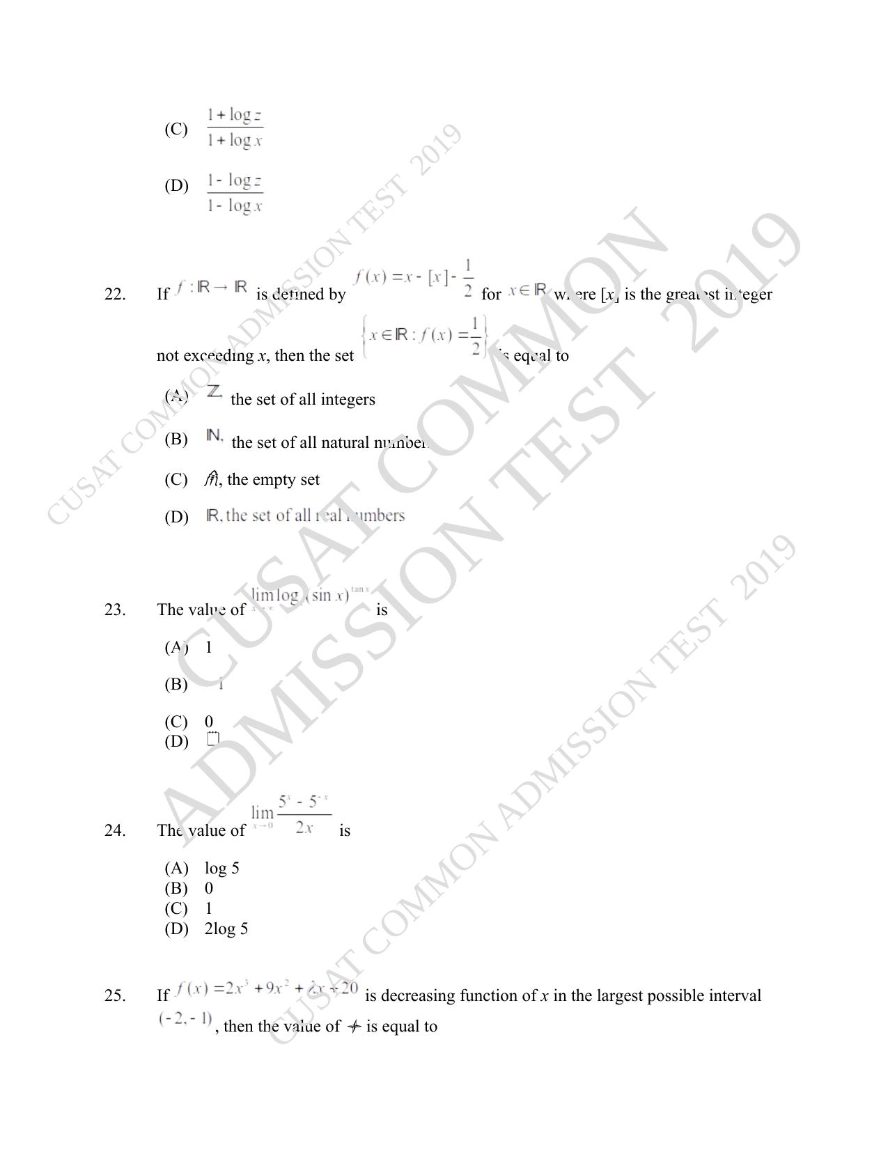 CUSAT CAT 2019 Msc Maths Question Paper With Answer Key - Page 8