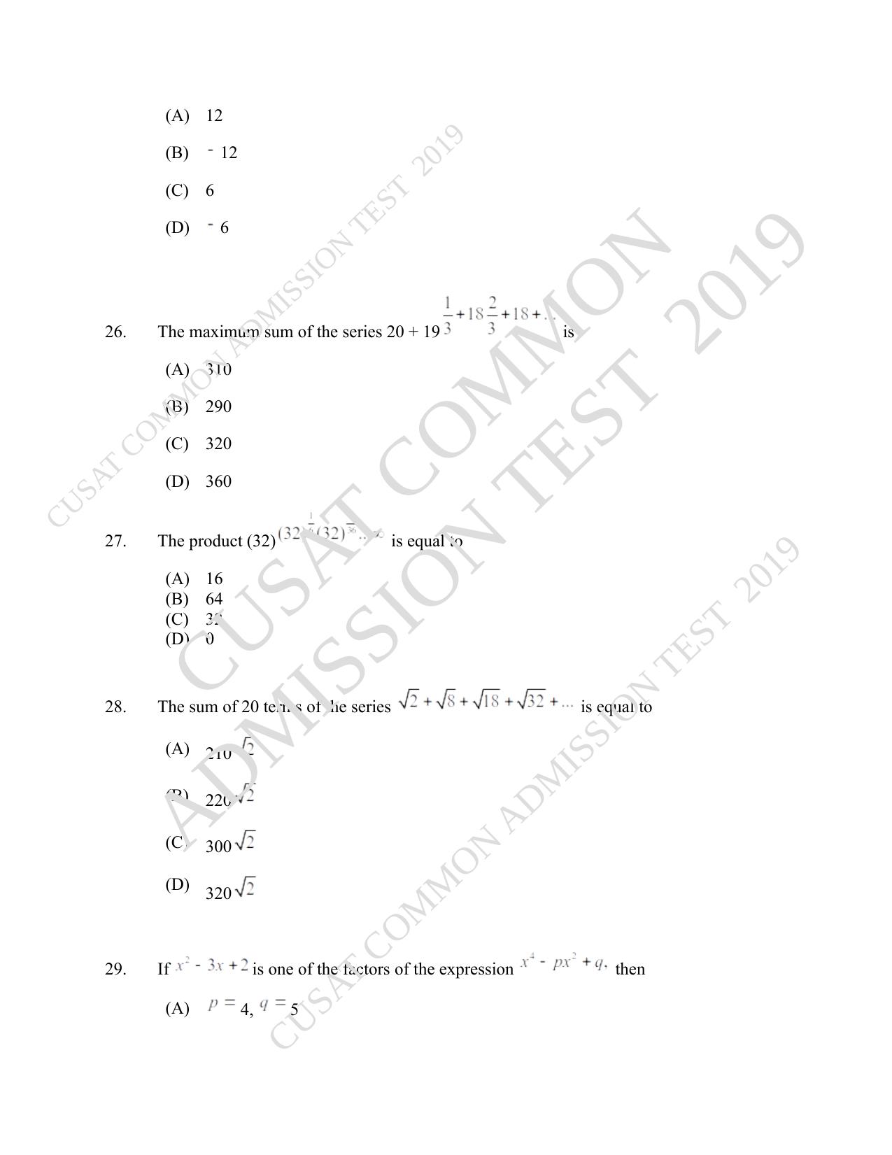 CUSAT CAT 2019 Msc Maths Question Paper With Answer Key - Page 9