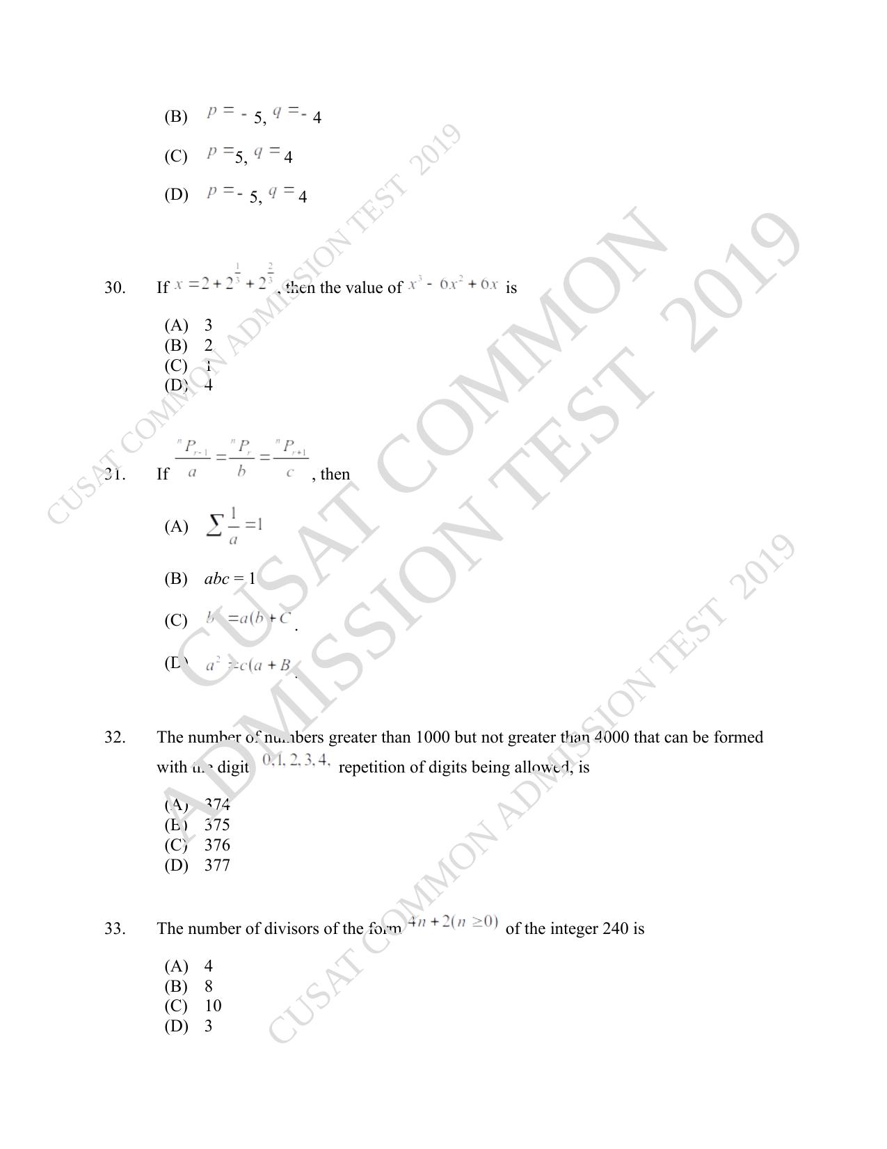 CUSAT CAT 2019 Msc Maths Question Paper With Answer Key - Page 10