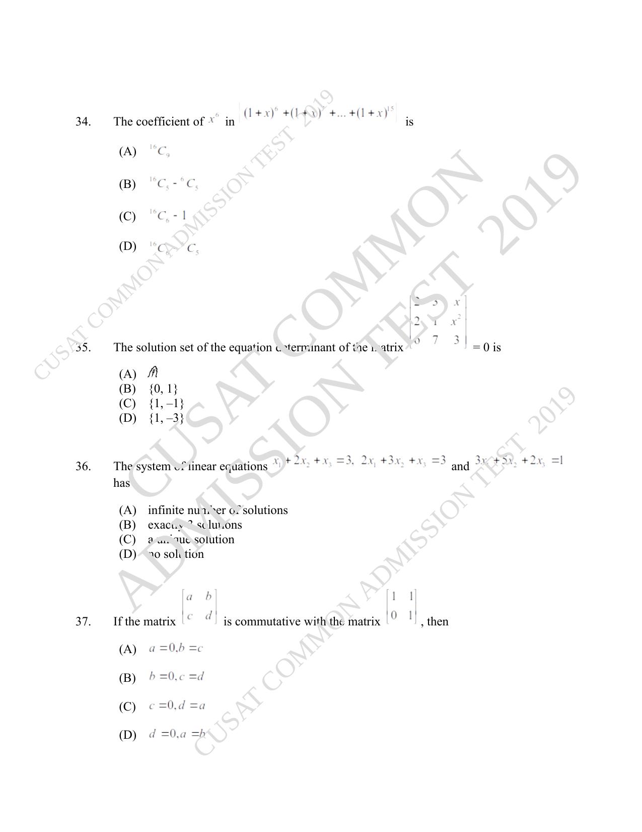 CUSAT CAT 2019 Msc Maths Question Paper With Answer Key - Page 11