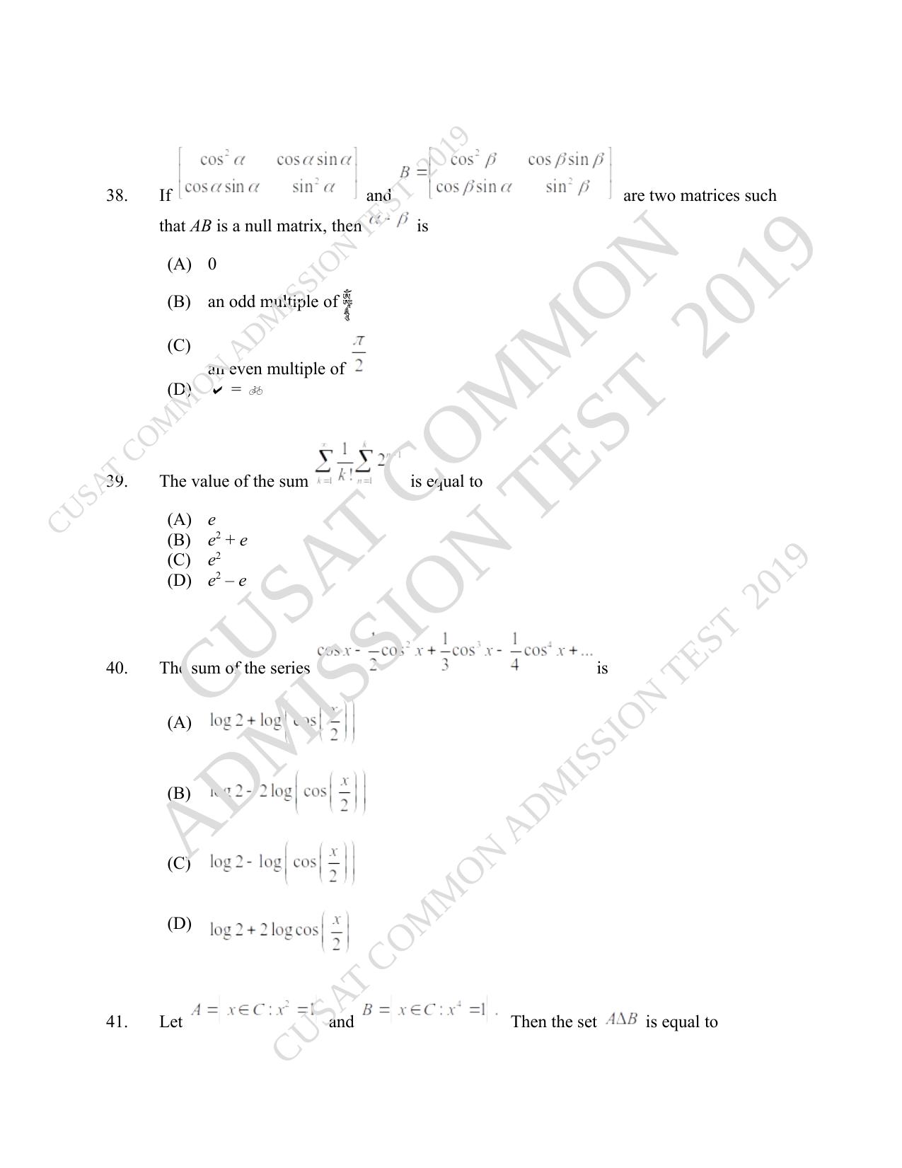 CUSAT CAT 2019 Msc Maths Question Paper With Answer Key - Page 12