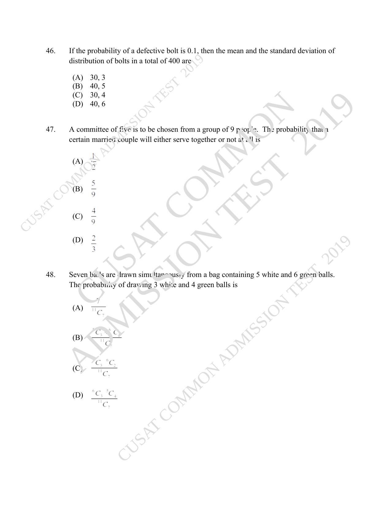 CUSAT CAT 2019 Msc Maths Question Paper With Answer Key - Page 14