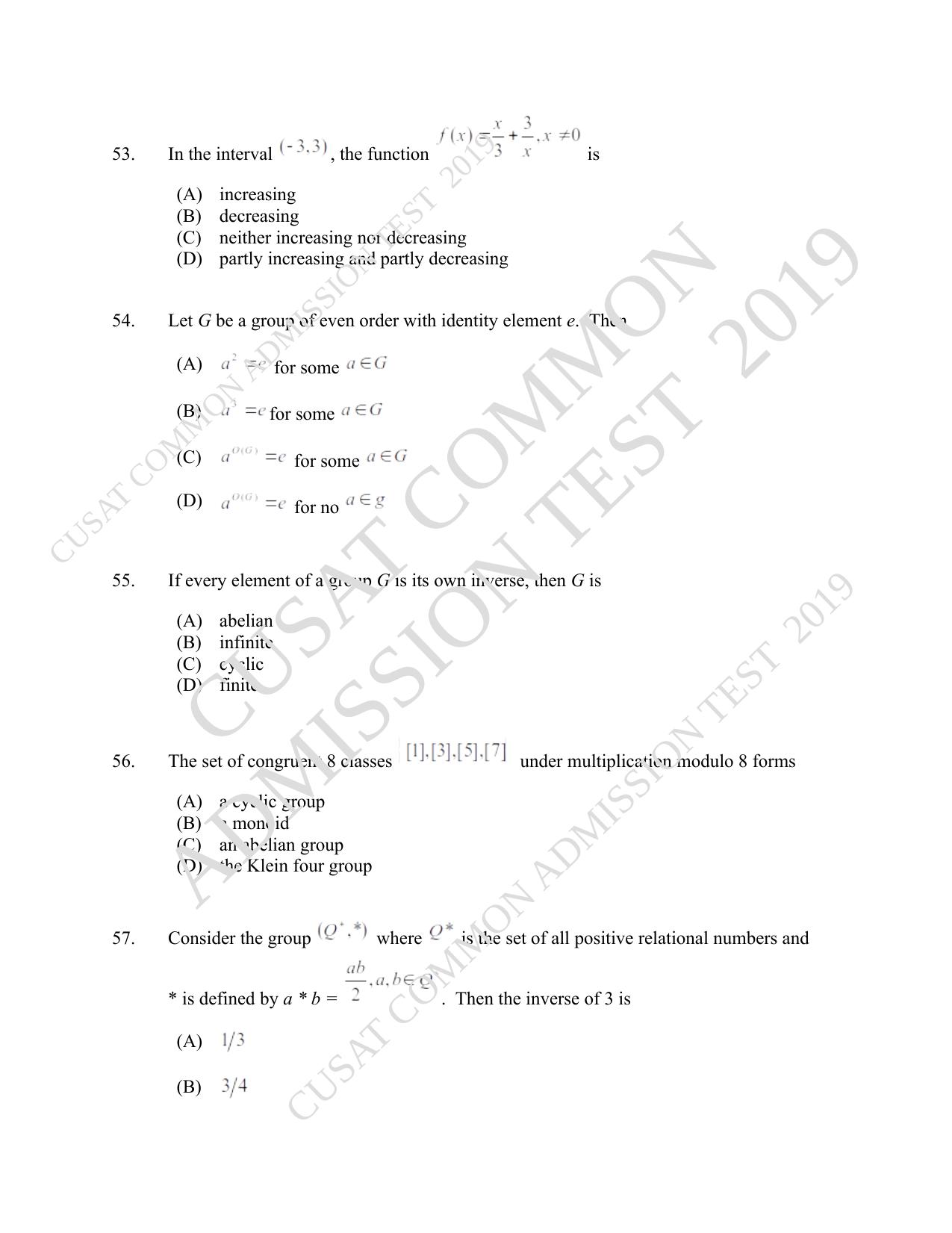 CUSAT CAT 2019 Msc Maths Question Paper With Answer Key - Page 16