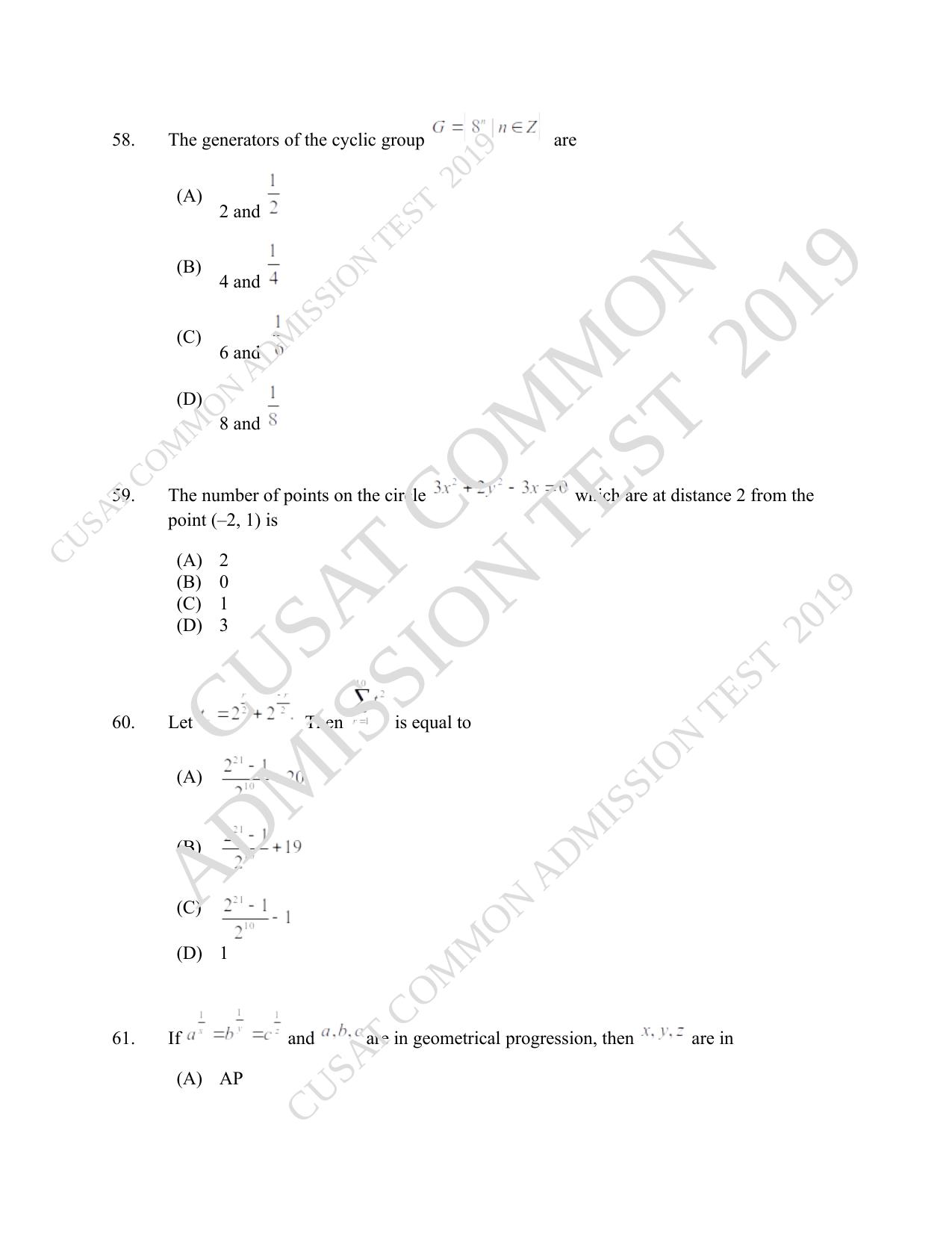 CUSAT CAT 2019 Msc Maths Question Paper With Answer Key - Page 18