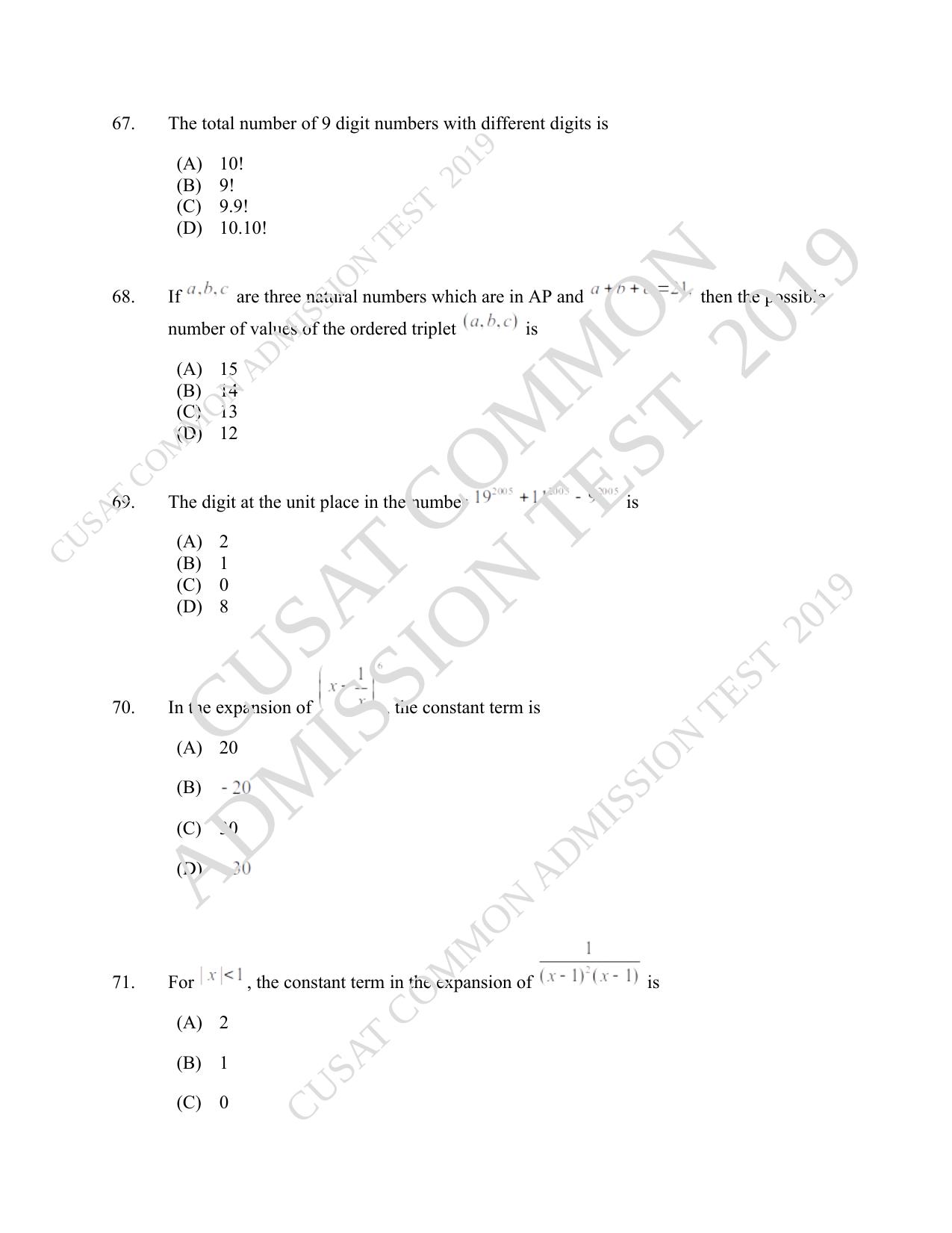 CUSAT CAT 2019 Msc Maths Question Paper With Answer Key - Page 21