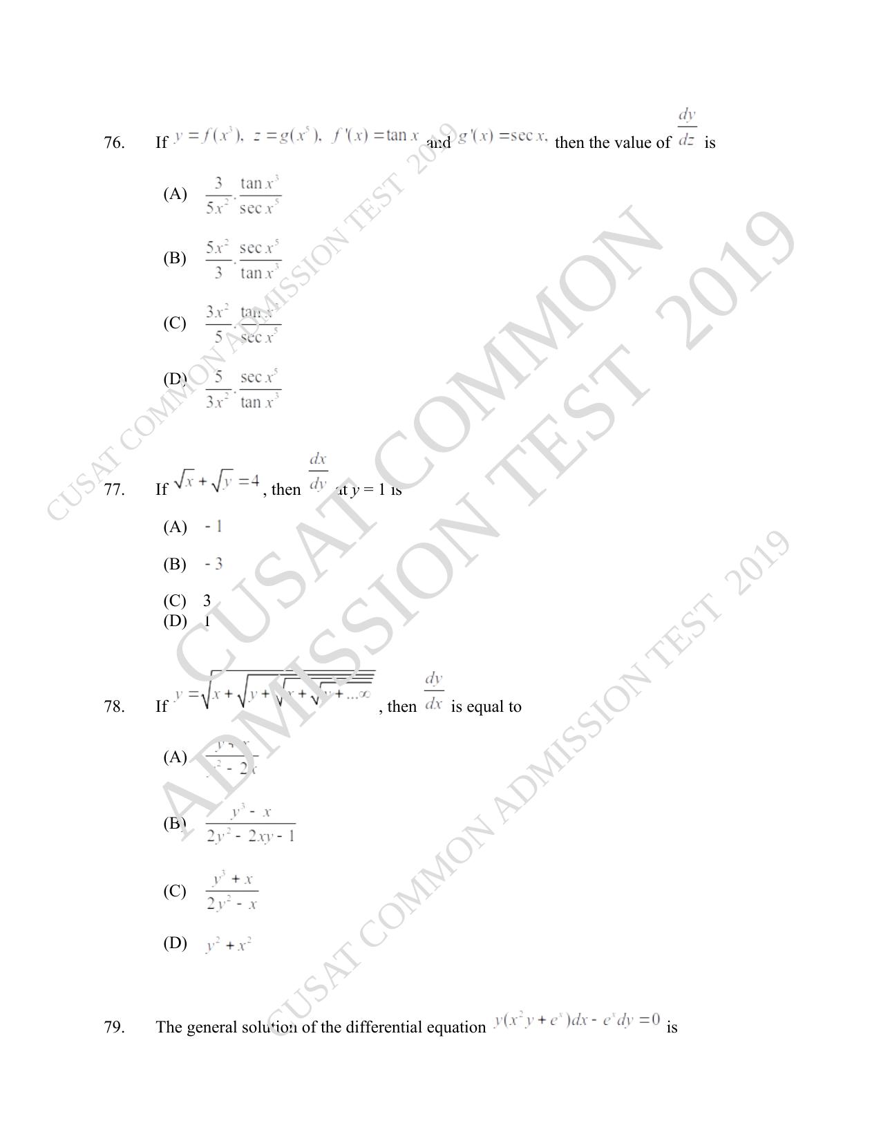 CUSAT CAT 2019 Msc Maths Question Paper With Answer Key - Page 25