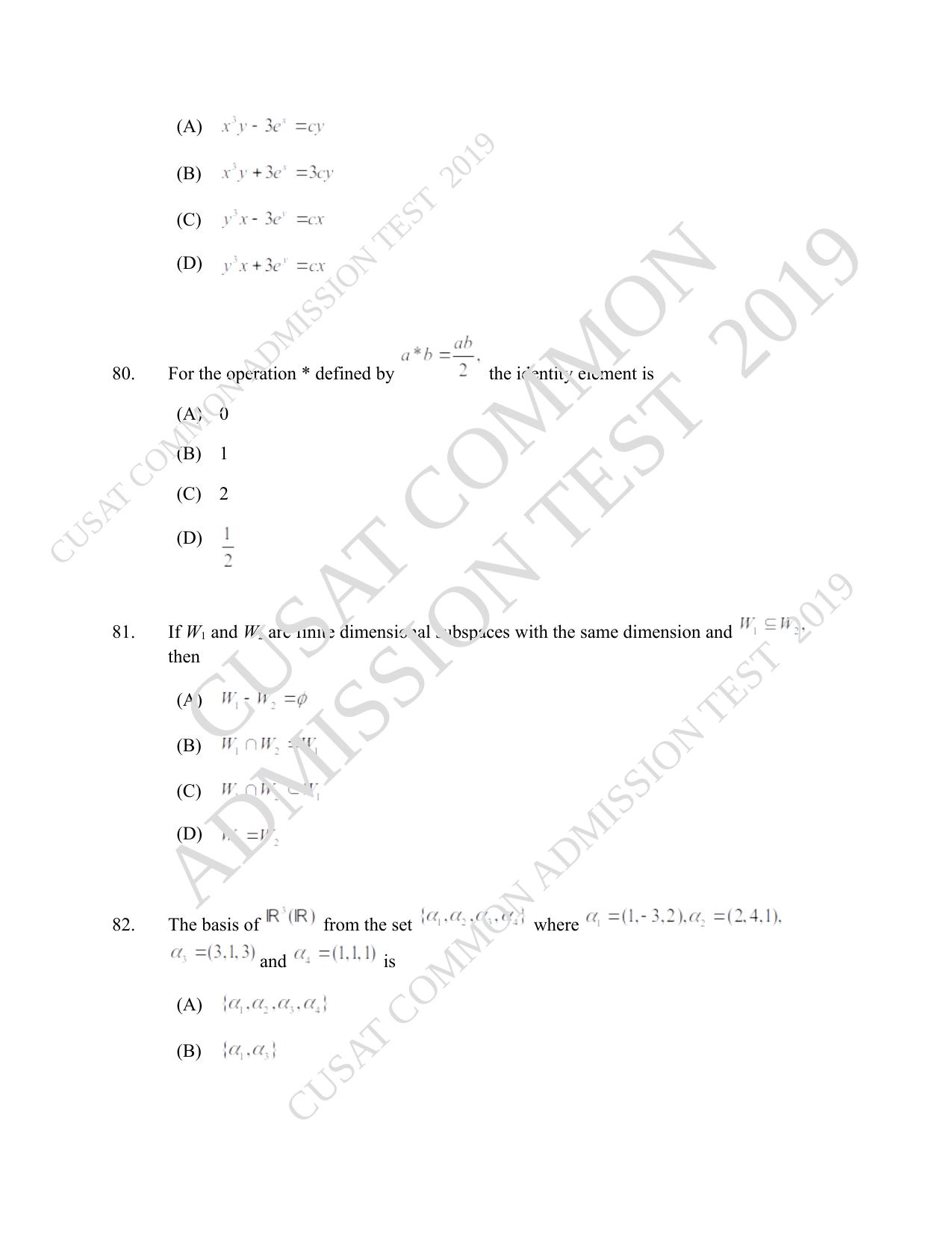 CUSAT CAT 2019 Msc Maths Question Paper With Answer Key - Page 26