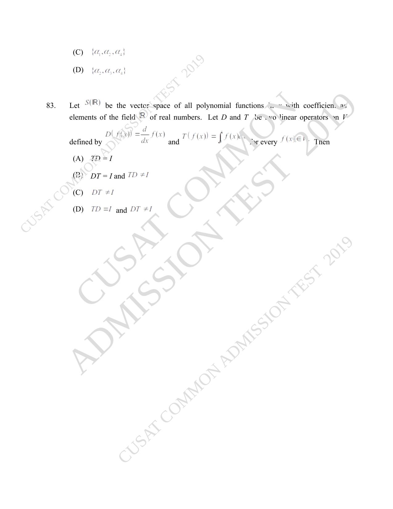 CUSAT CAT 2019 Msc Maths Question Paper With Answer Key - Page 27