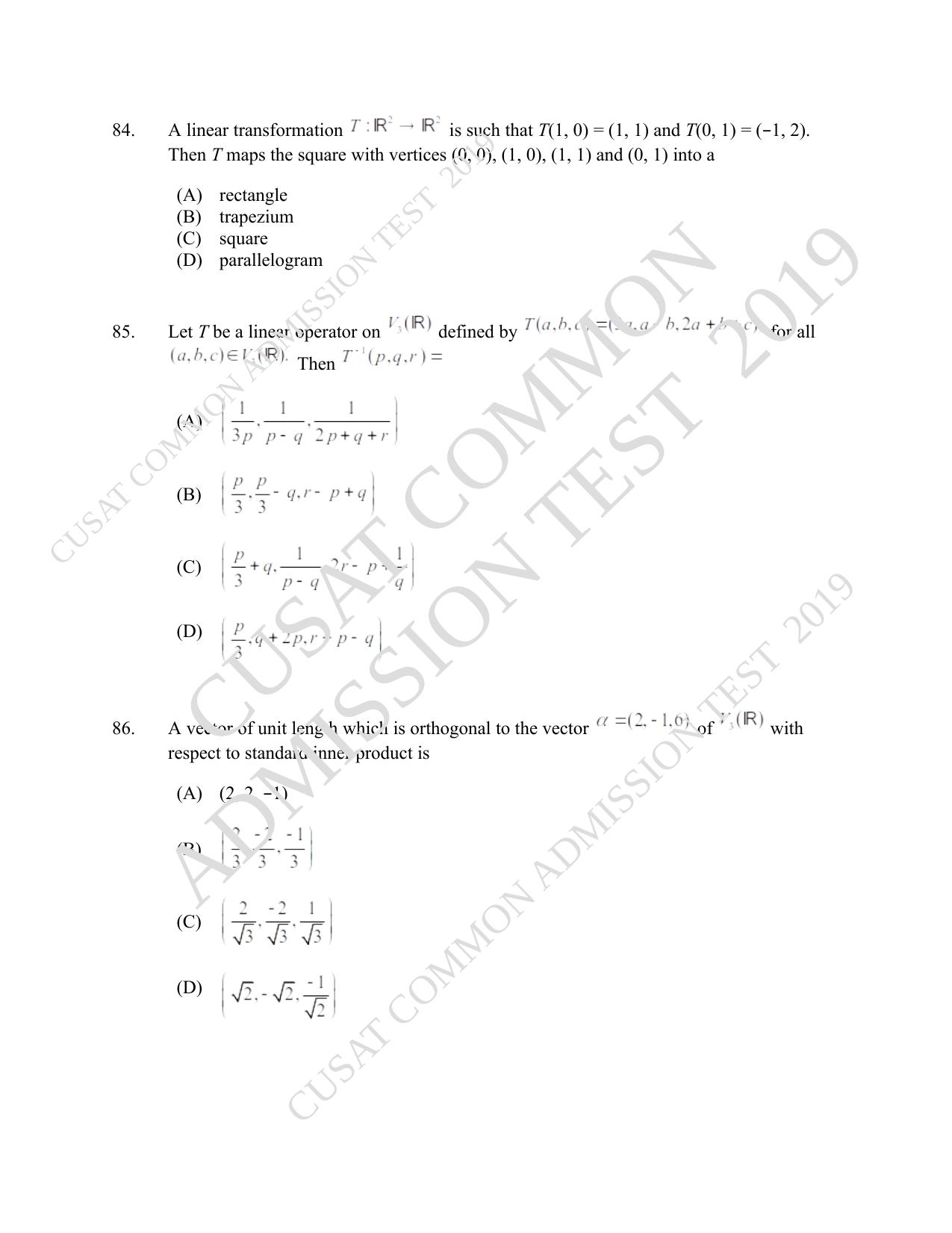 CUSAT CAT 2019 Msc Maths Question Paper With Answer Key - Page 28