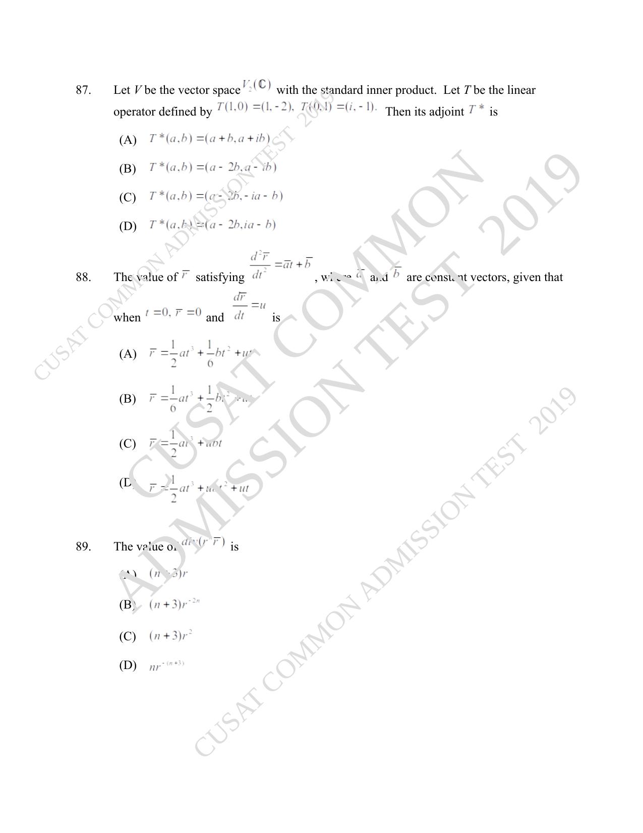 CUSAT CAT 2019 Msc Maths Question Paper With Answer Key - Page 29