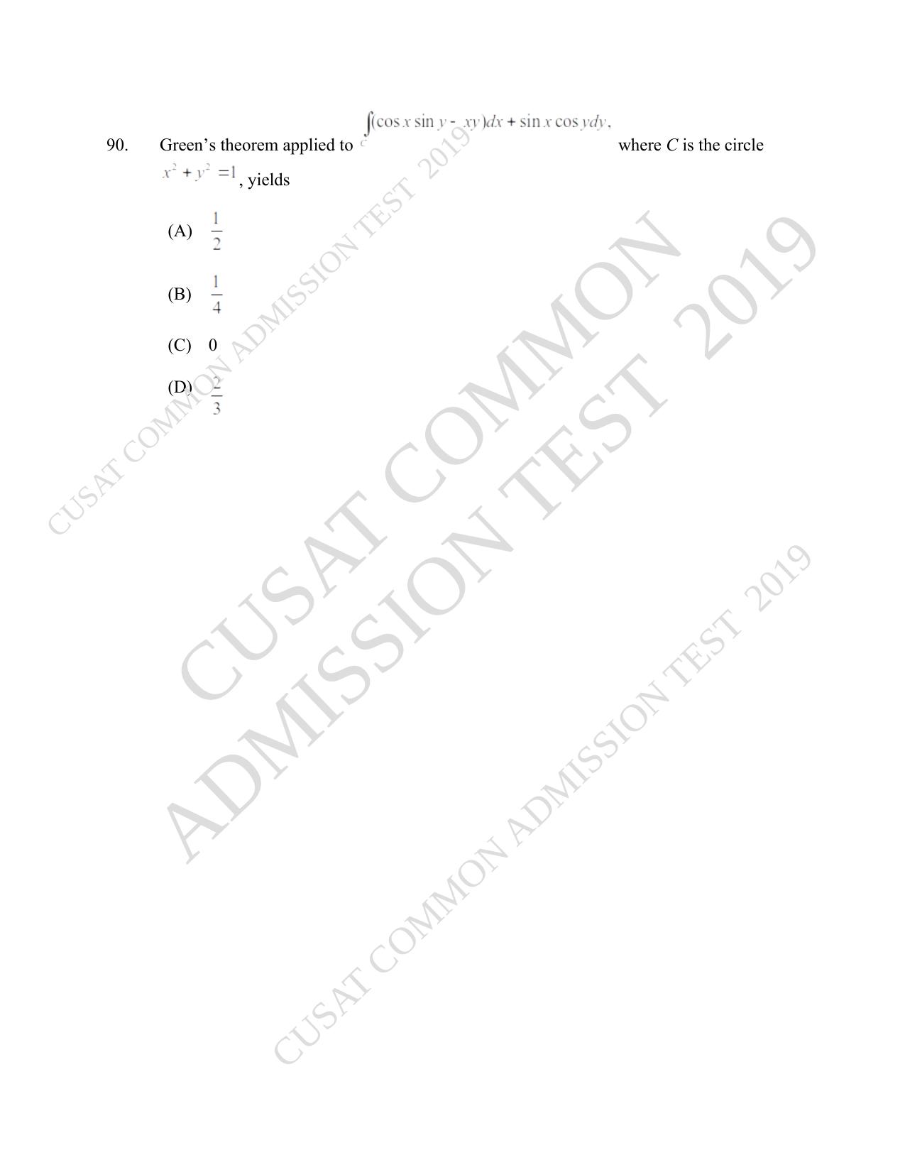 CUSAT CAT 2019 Msc Maths Question Paper With Answer Key - Page 30