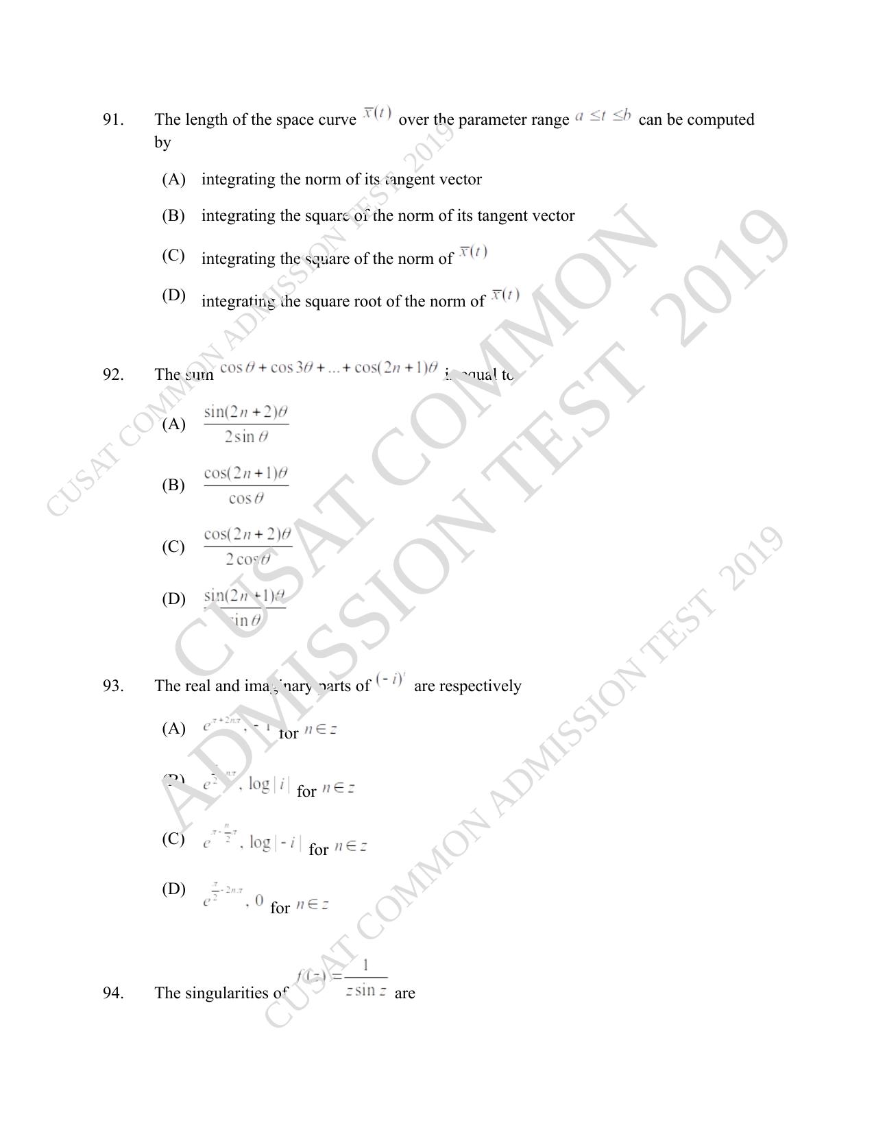 CUSAT CAT 2019 Msc Maths Question Paper With Answer Key - Page 31