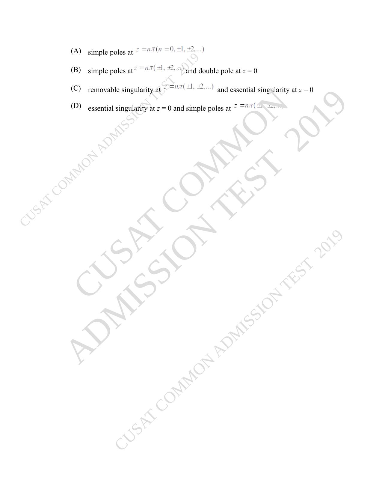 CUSAT CAT 2019 Msc Maths Question Paper With Answer Key - Page 32