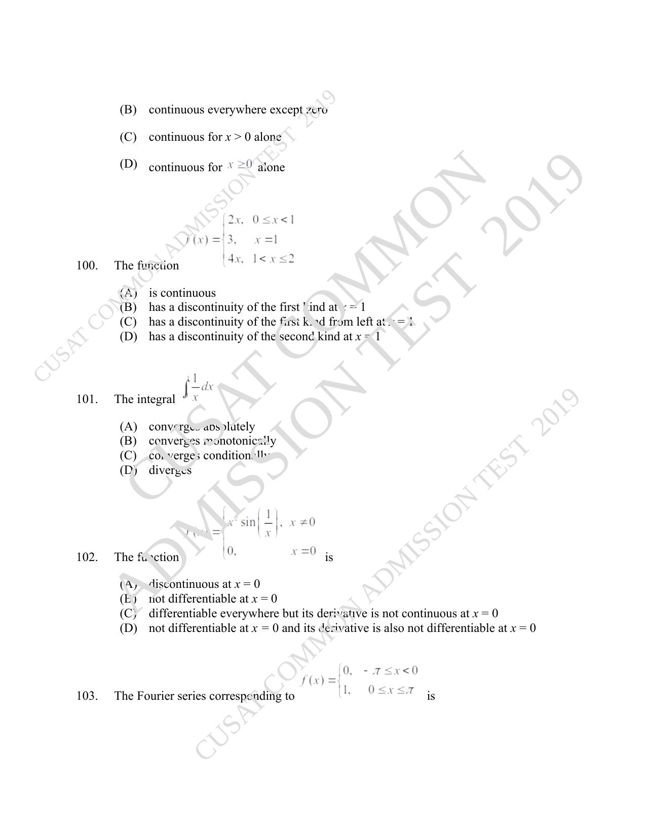 CUSAT CAT 2019 Msc Maths Question Paper With Answer Key - Page 34