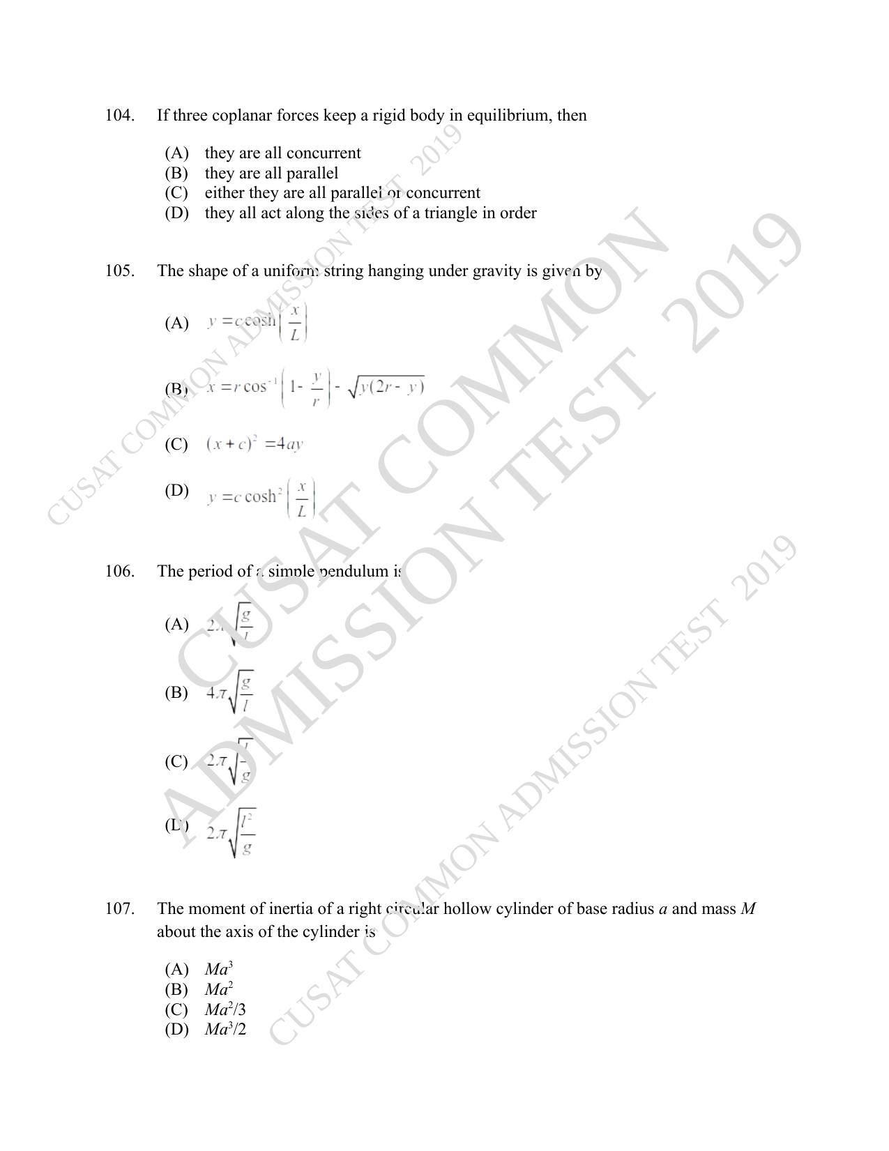 CUSAT CAT 2019 Msc Maths Question Paper With Answer Key - Page 36