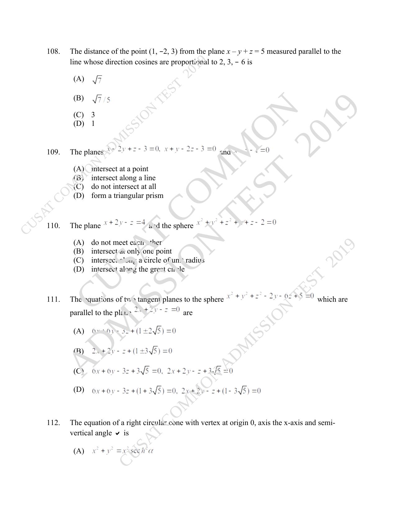 CUSAT CAT 2019 Msc Maths Question Paper With Answer Key - Page 38