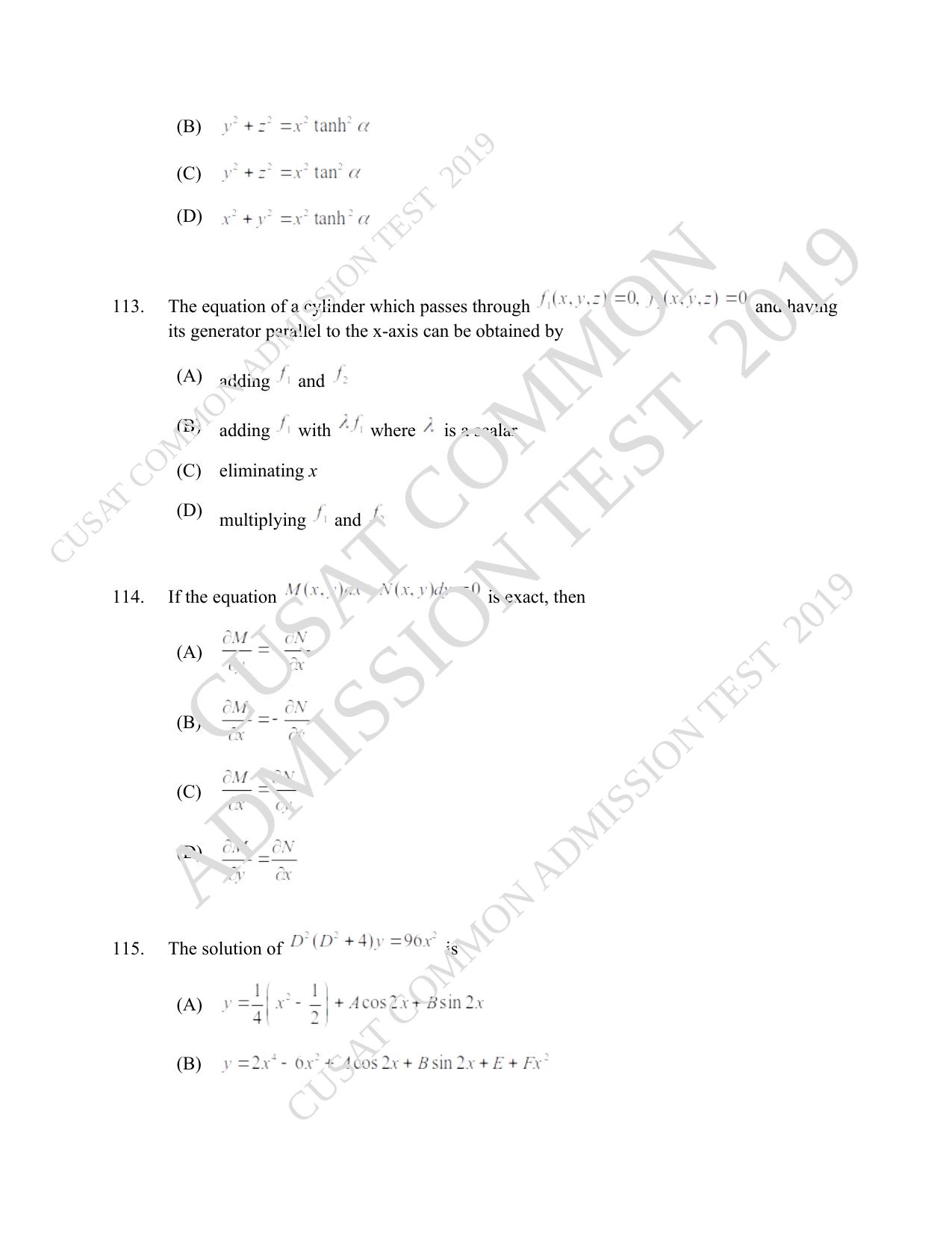 CUSAT CAT 2019 Msc Maths Question Paper With Answer Key - Page 39