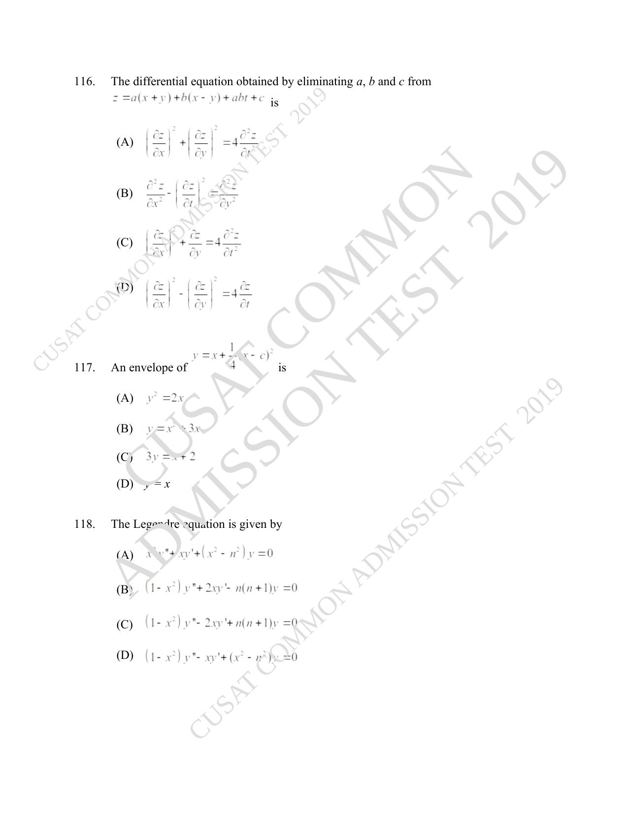 CUSAT CAT 2019 Msc Maths Question Paper With Answer Key - Page 41