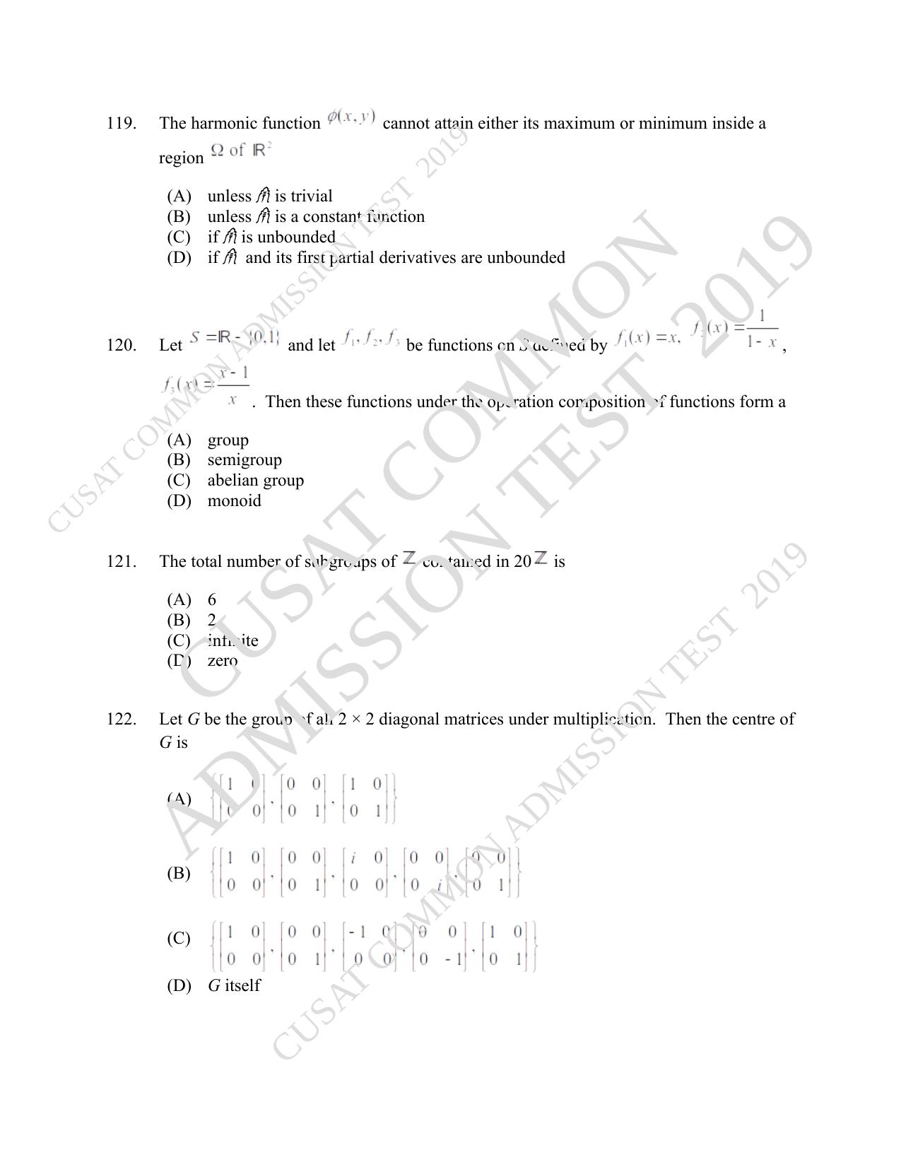 CUSAT CAT 2019 Msc Maths Question Paper With Answer Key - Page 42