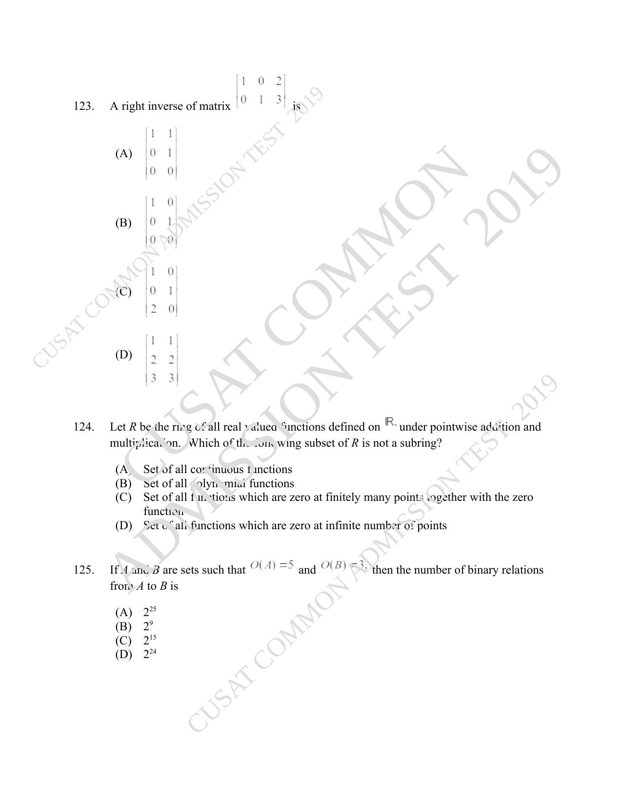 CUSAT CAT 2019 Msc Maths Question Paper With Answer Key - Page 43