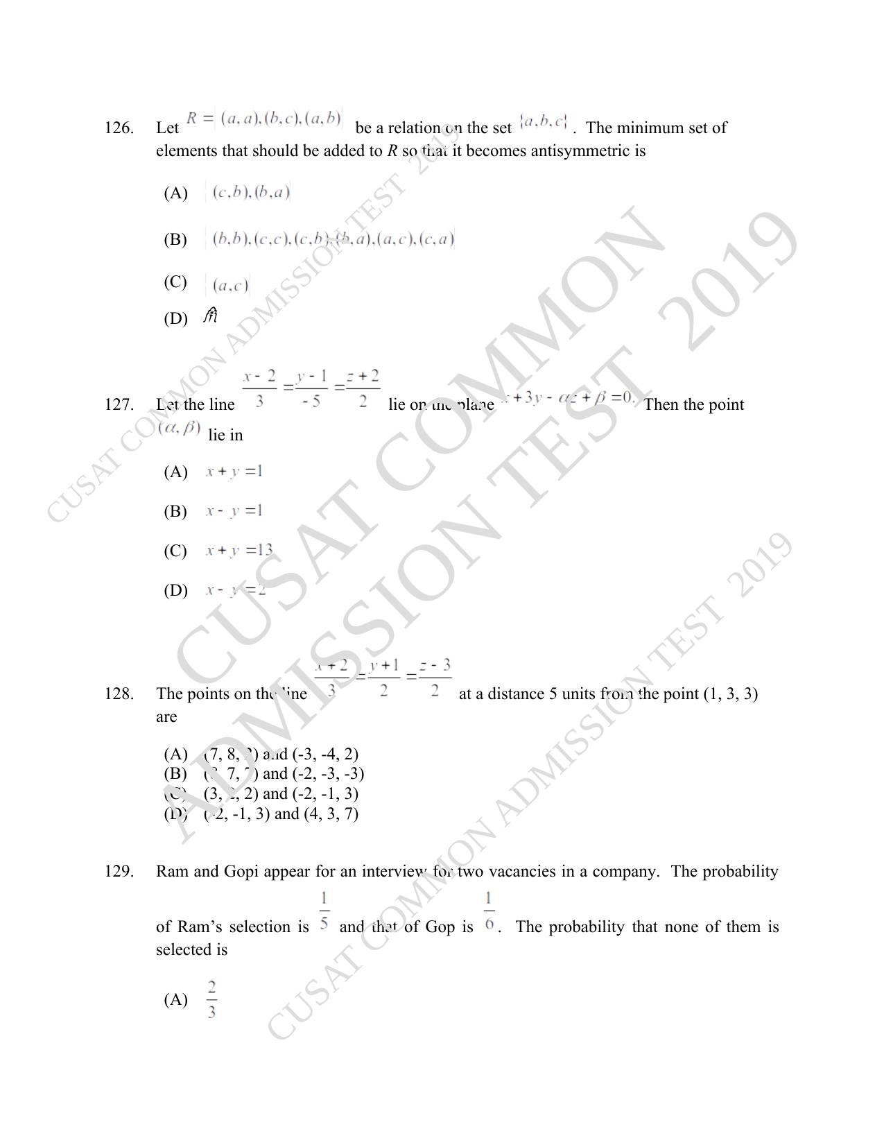 CUSAT CAT 2019 Msc Maths Question Paper With Answer Key - Page 44