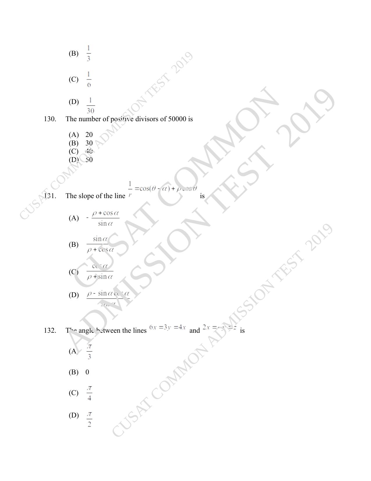 CUSAT CAT 2019 Msc Maths Question Paper With Answer Key - Page 45