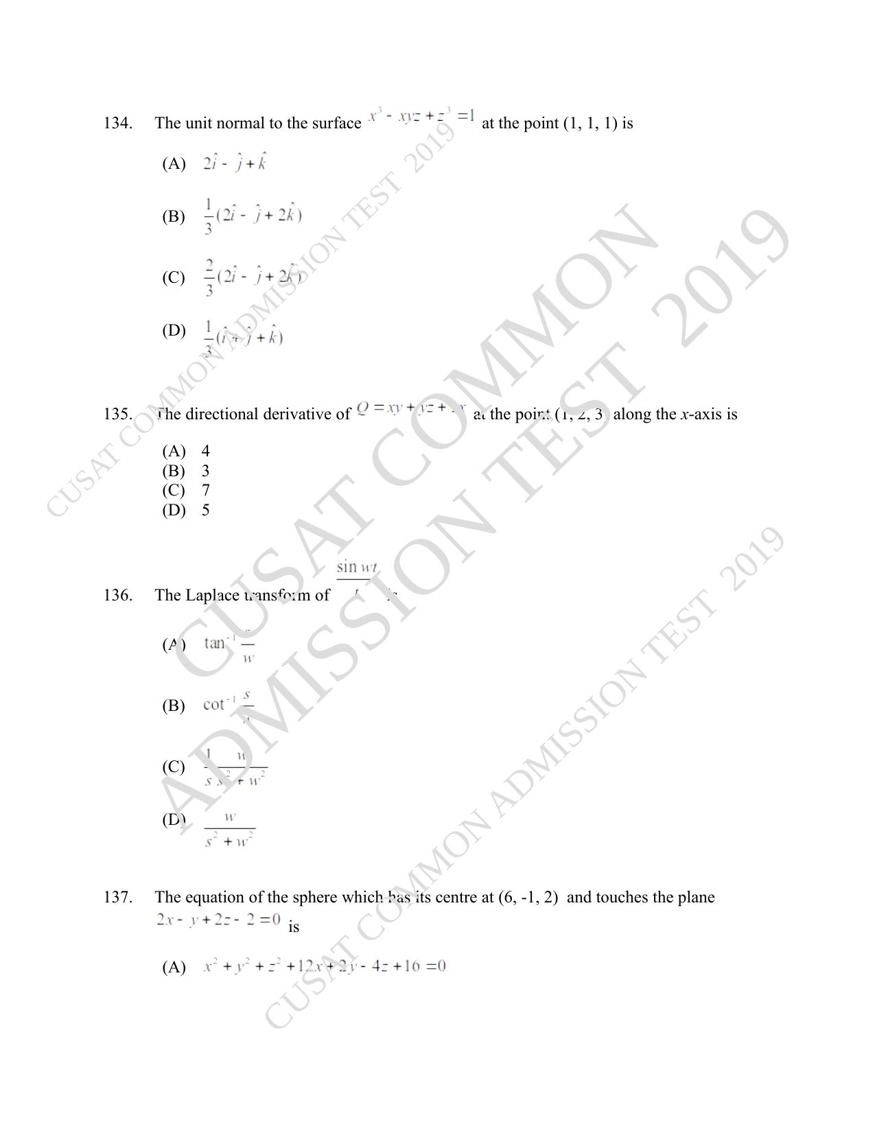CUSAT CAT 2019 Msc Maths Question Paper With Answer Key - Page 47