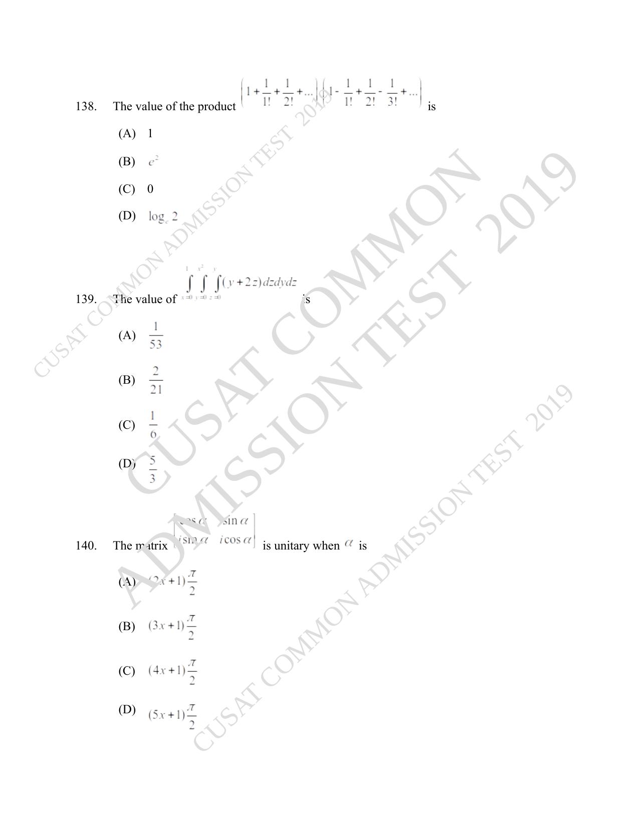 CUSAT CAT 2019 Msc Maths Question Paper With Answer Key - Page 49