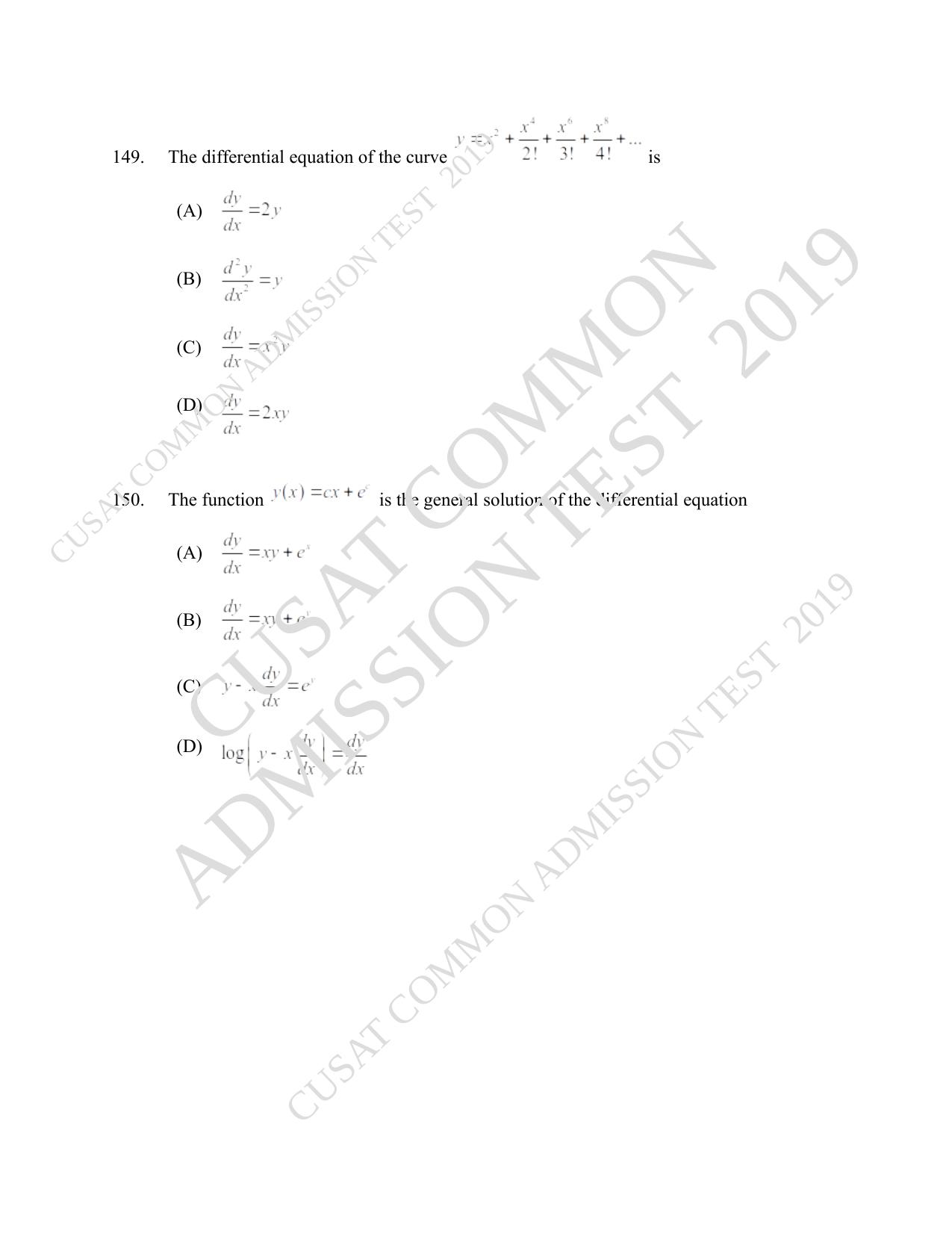 CUSAT CAT 2019 Msc Maths Question Paper With Answer Key - Page 54