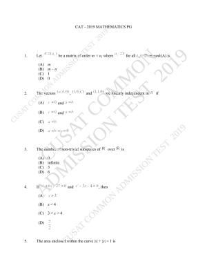 CUSAT CAT 2019 Msc Maths Question Paper With Answer Key
