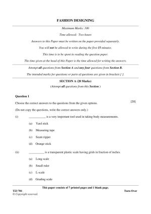 ICSE Class 10 FASHION DESIGNING 2023 Question Paper