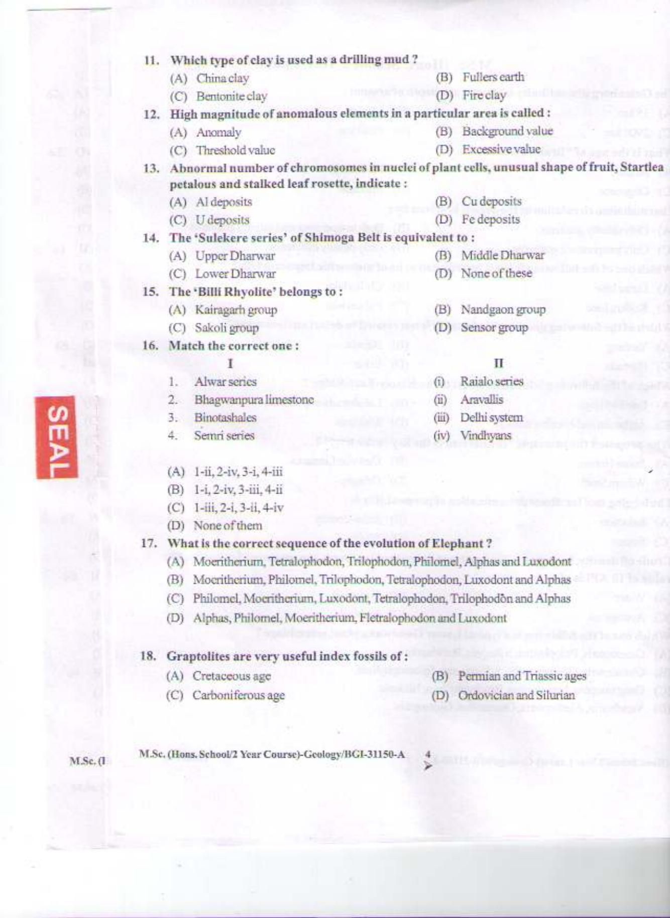 PU CET PG 2015: MSc (HS)(Geology) Question Paper - Page 3