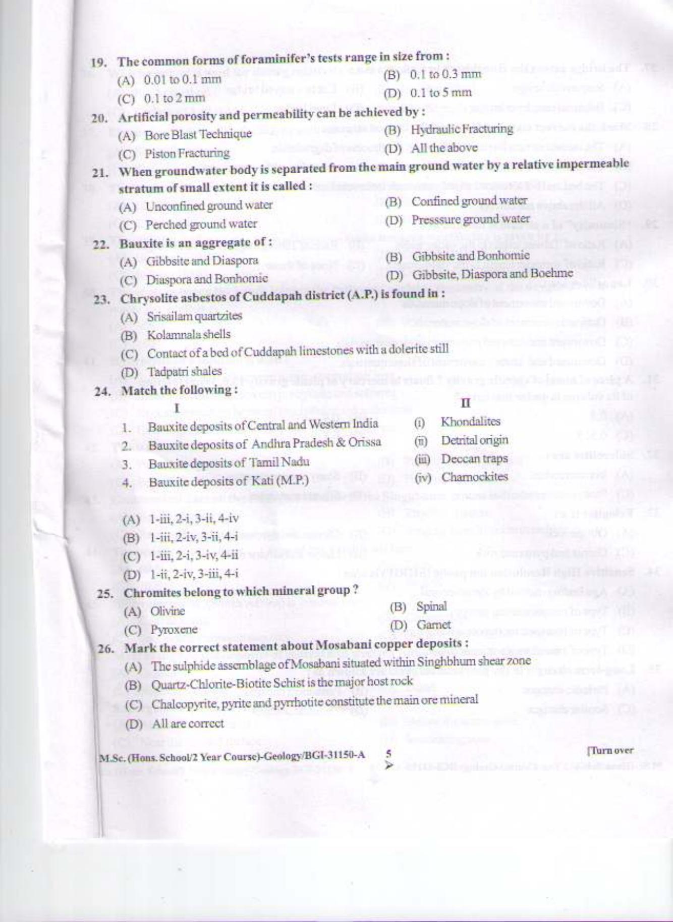 PU CET PG 2015: MSc (HS)(Geology) Question Paper - Page 4