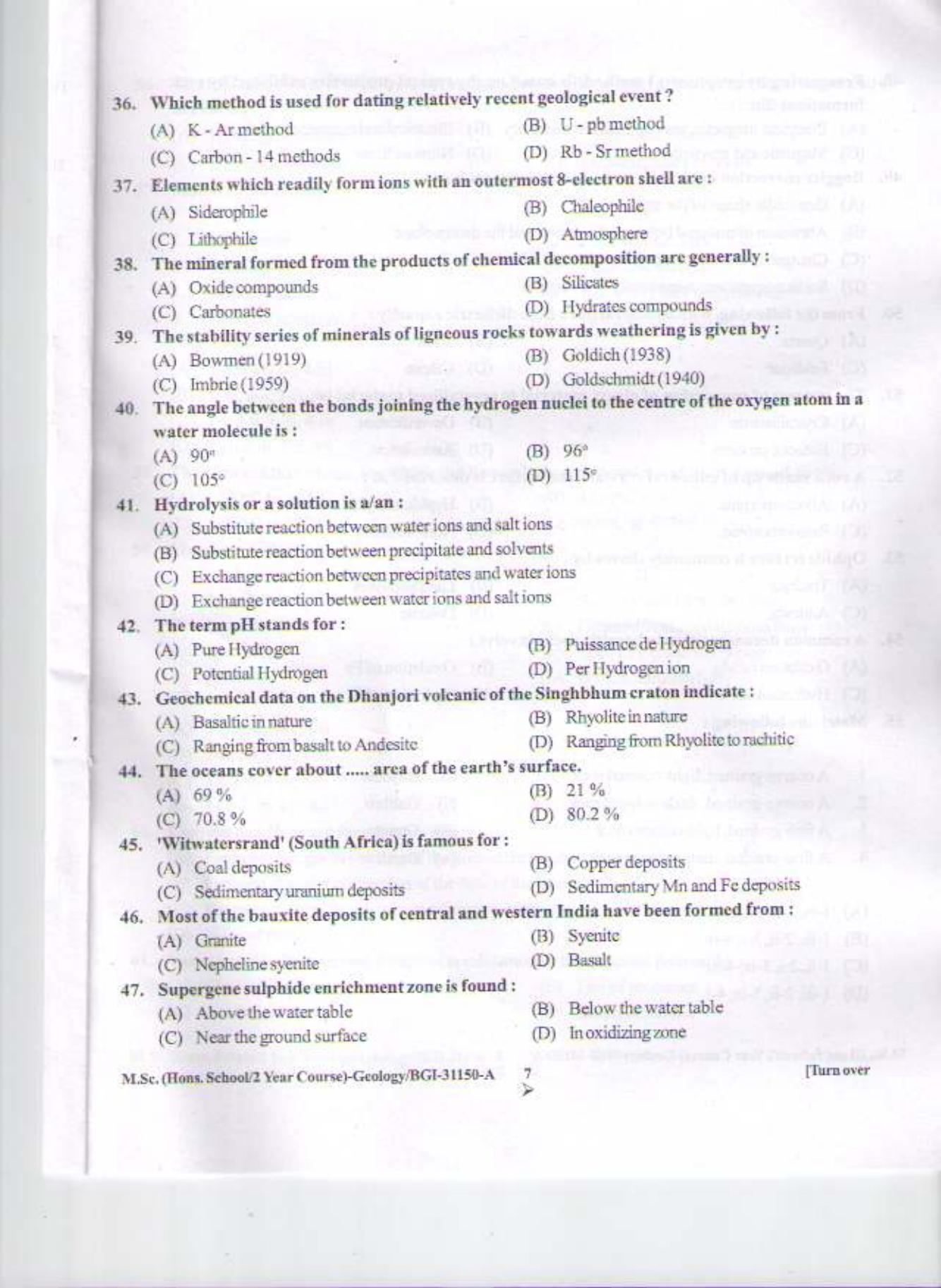 PU CET PG 2015: MSc (HS)(Geology) Question Paper - Page 6