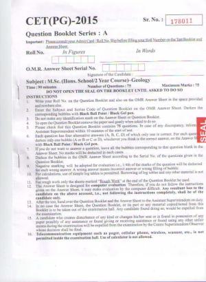 PU CET PG 2015: MSc (HS)(Geology) Question Paper