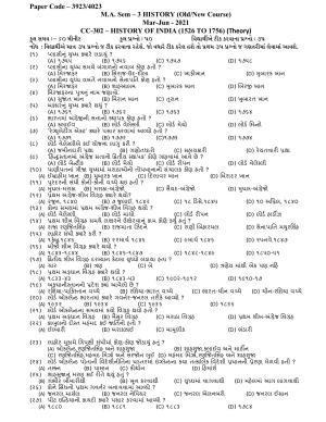 Hemchand North Gujarat University Sample Paper Mar-Jun 2021: M.A. Sem – 3 History-CC-302-History Of India (1526 TO 1756)(Theory)  Paper Code – 3923/4023 (Old/New Course)