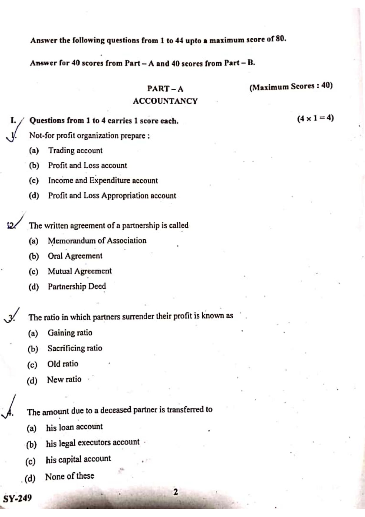 Kerala Plus Two 2021 Accountancy AFS Annual Question Paper - Page 1