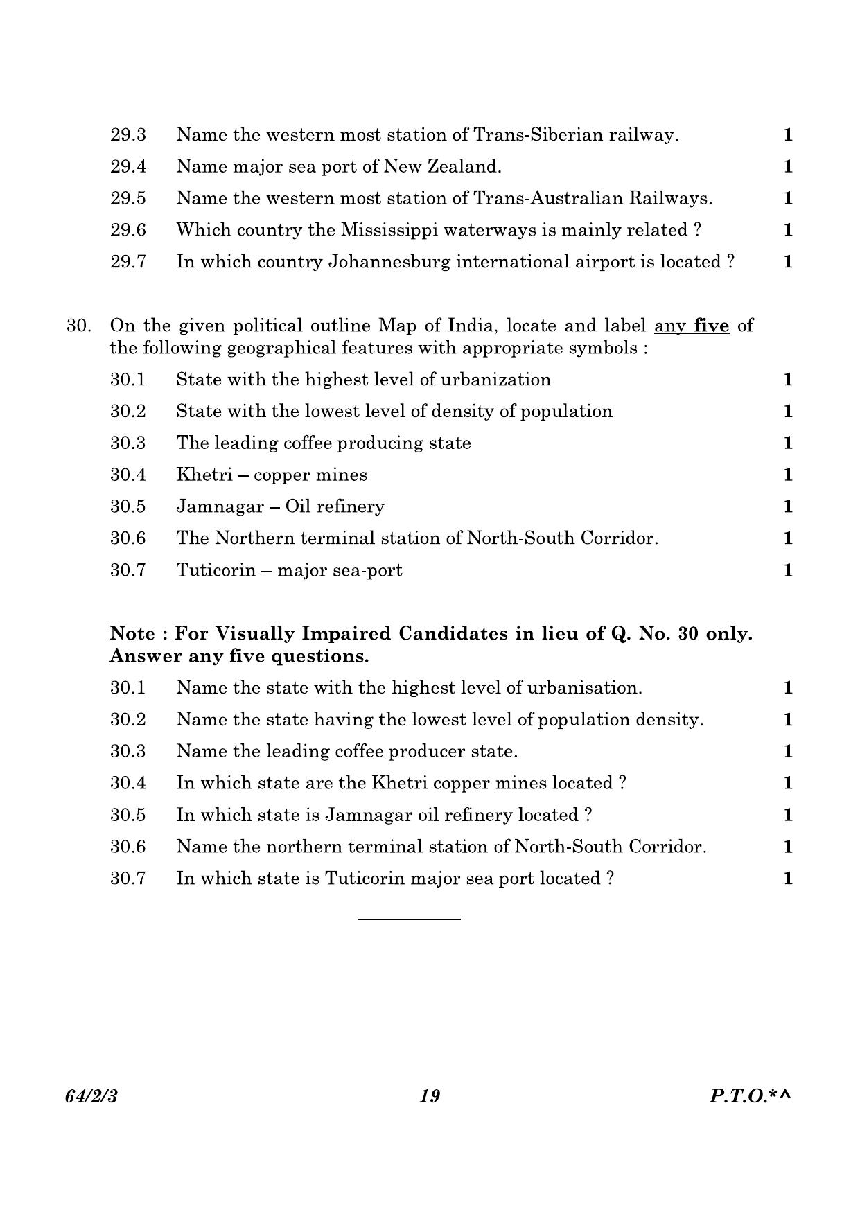 CBSE Class 12 64-2-3 Geography 2023 Question Paper - Page 19