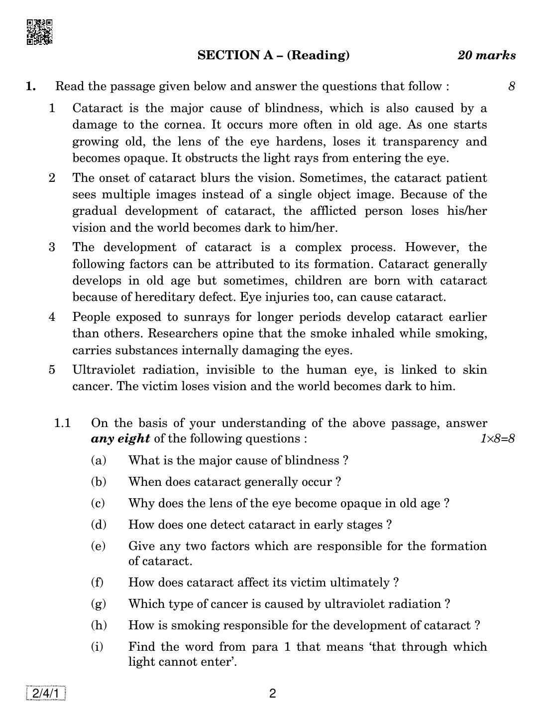 CBSE Class 10 2-4-1  ENGLISH LANGUAGE AND LETERATURE 2019 Question Paper - Page 2