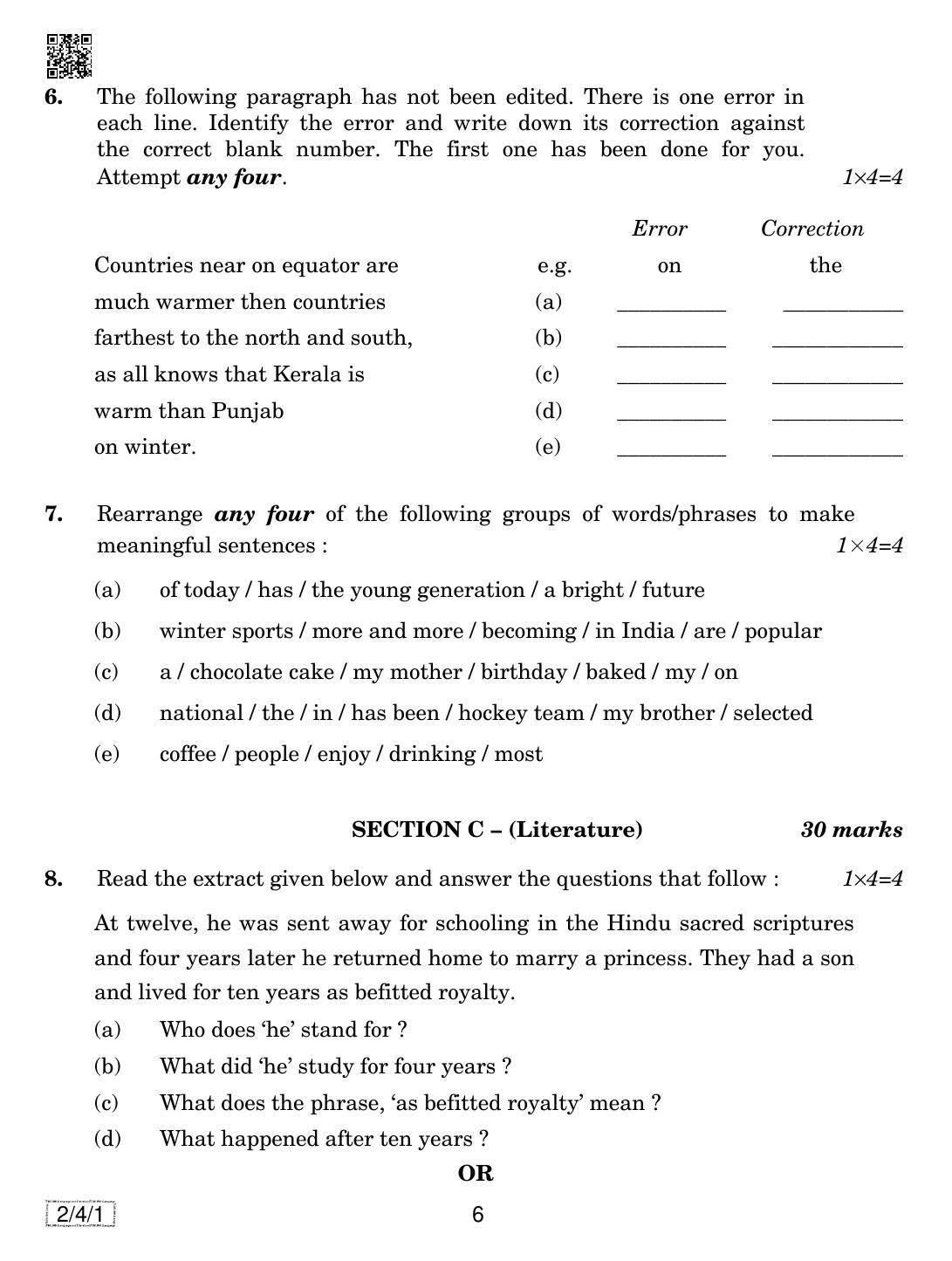 CBSE Class 10 2-4-1  ENGLISH LANGUAGE AND LETERATURE 2019 Question Paper - Page 6