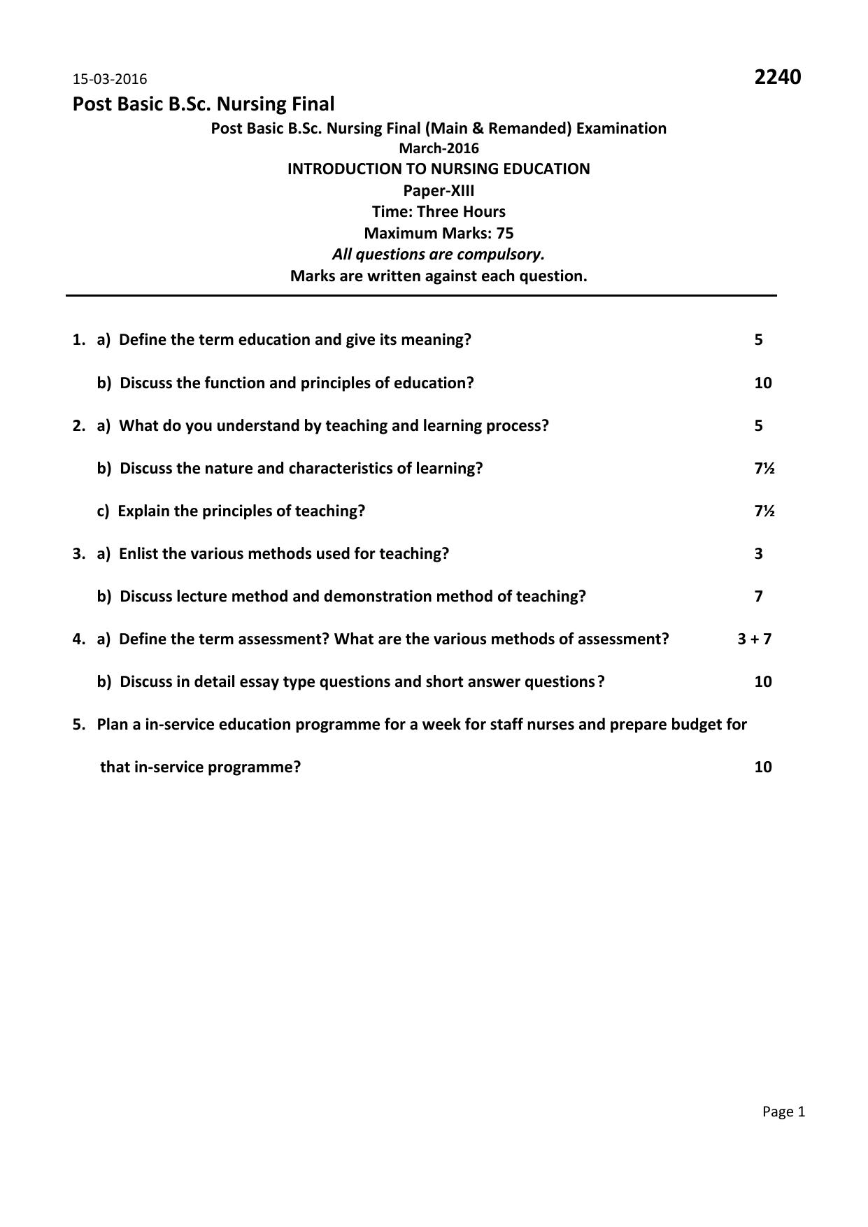 RUHS Post Basic B.Sc Nursing (Final) 2016 Question Paper - Page 3