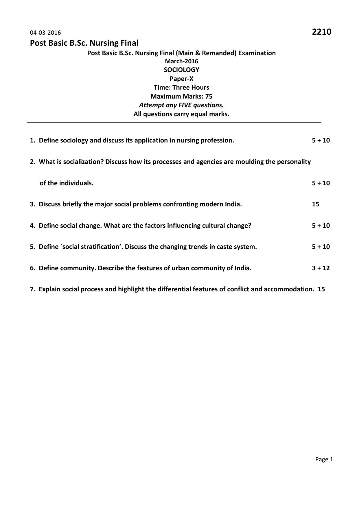 RUHS Post Basic B.Sc Nursing (Final) 2016 Question Paper - Page 6