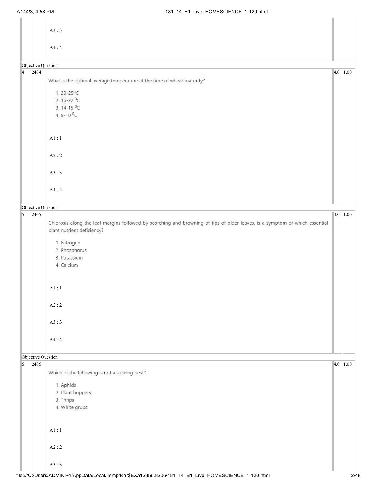ICAR AIEEA PG 2023 HOME SCIENCE Question Paper- 14 July 2023 - Page 2