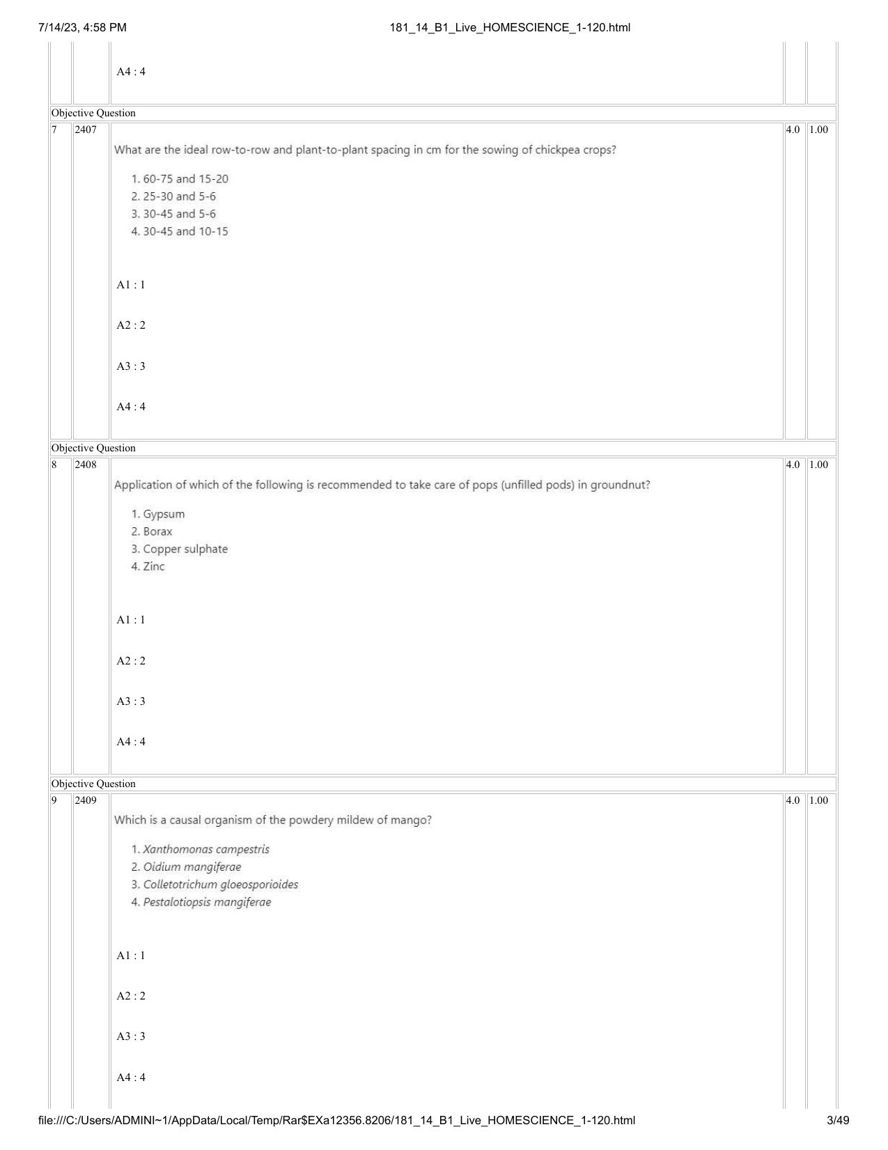 ICAR AIEEA PG 2023 HOME SCIENCE Question Paper- 14 July 2023 - Page 3