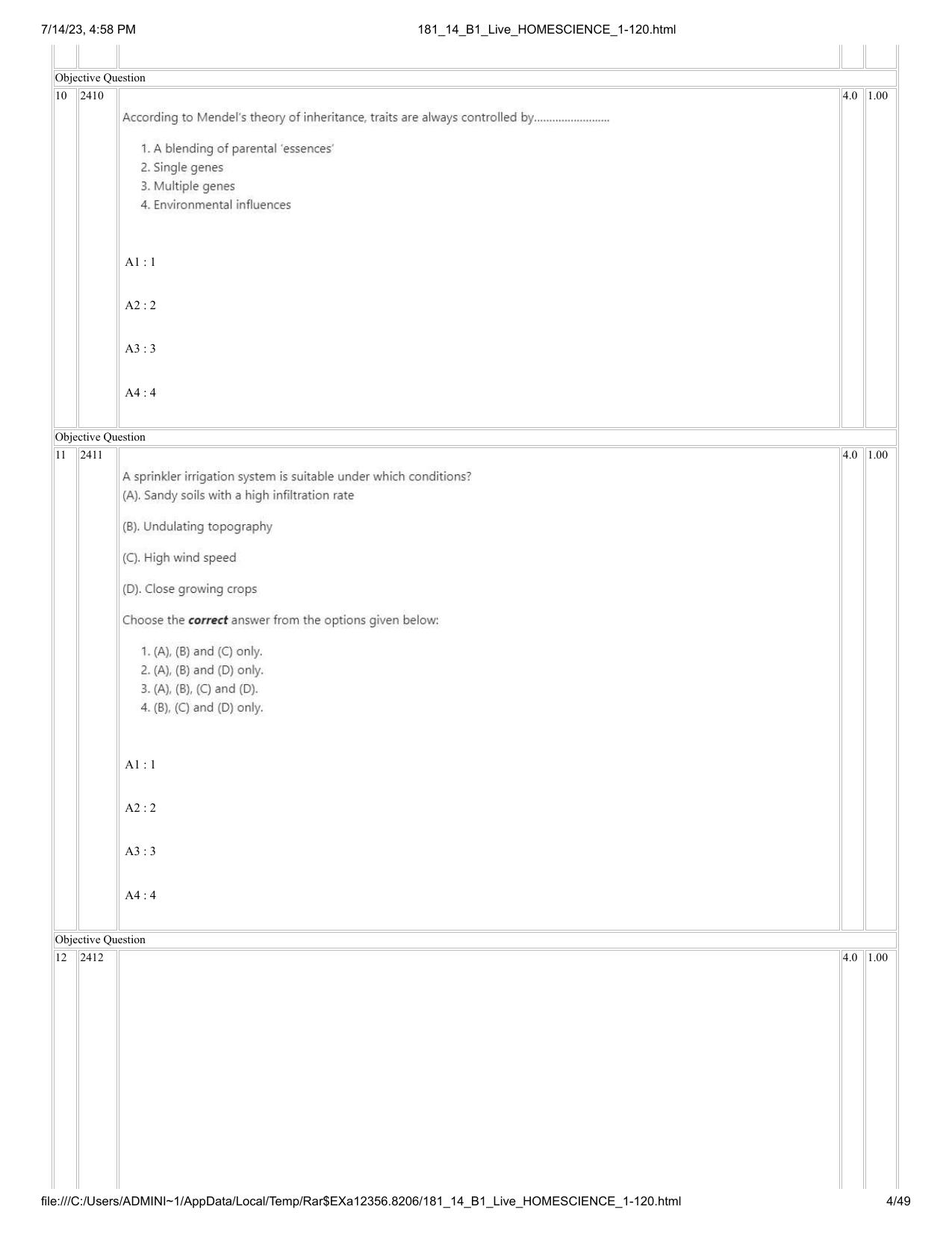 ICAR AIEEA PG 2023 HOME SCIENCE Question Paper- 14 July 2023 - Page 4