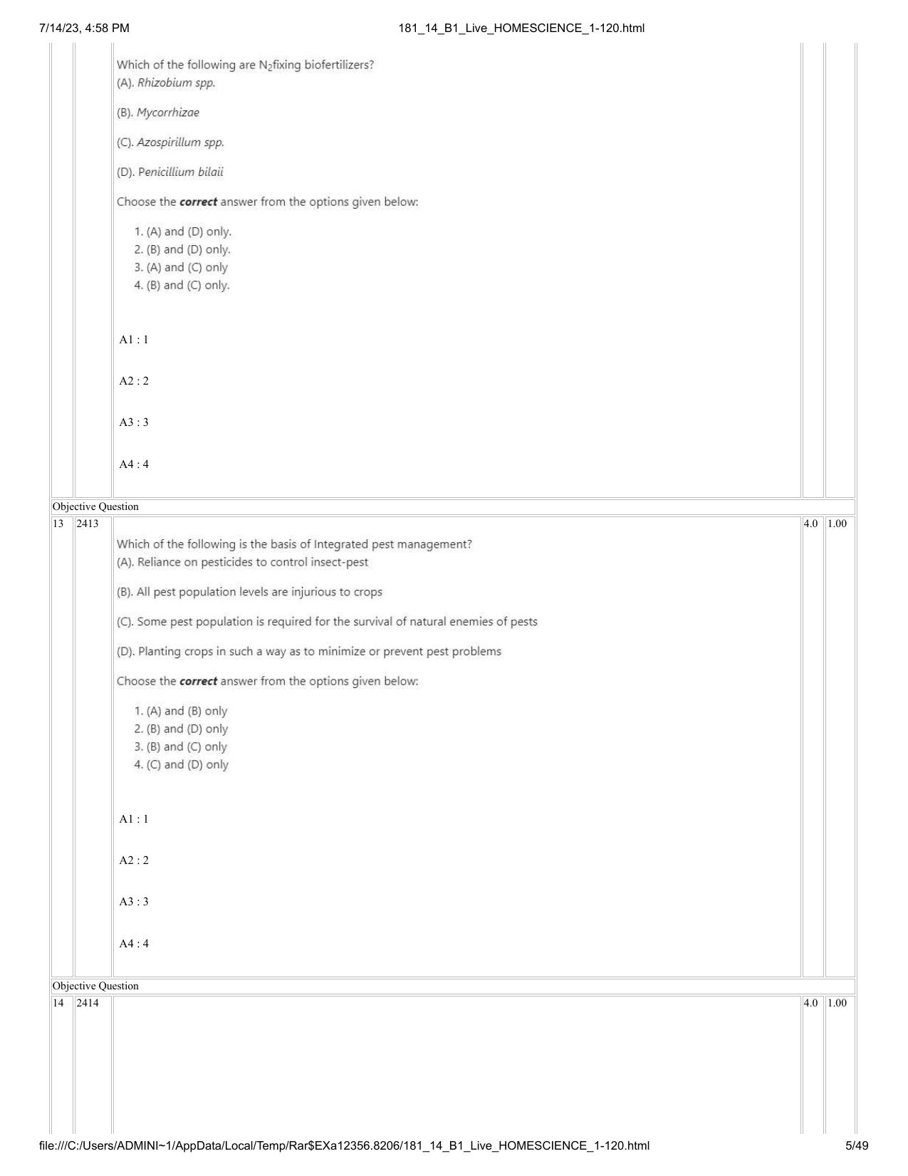 ICAR AIEEA PG 2023 HOME SCIENCE Question Paper- 14 July 2023 - Page 5
