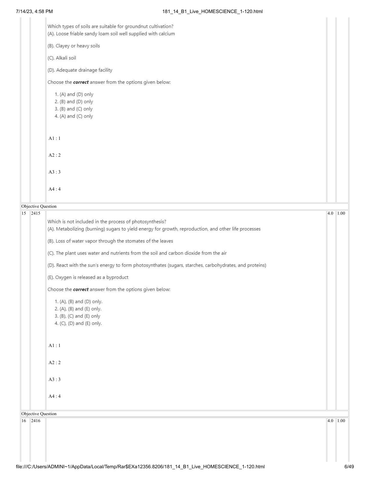 ICAR AIEEA PG 2023 HOME SCIENCE Question Paper- 14 July 2023 - Page 6